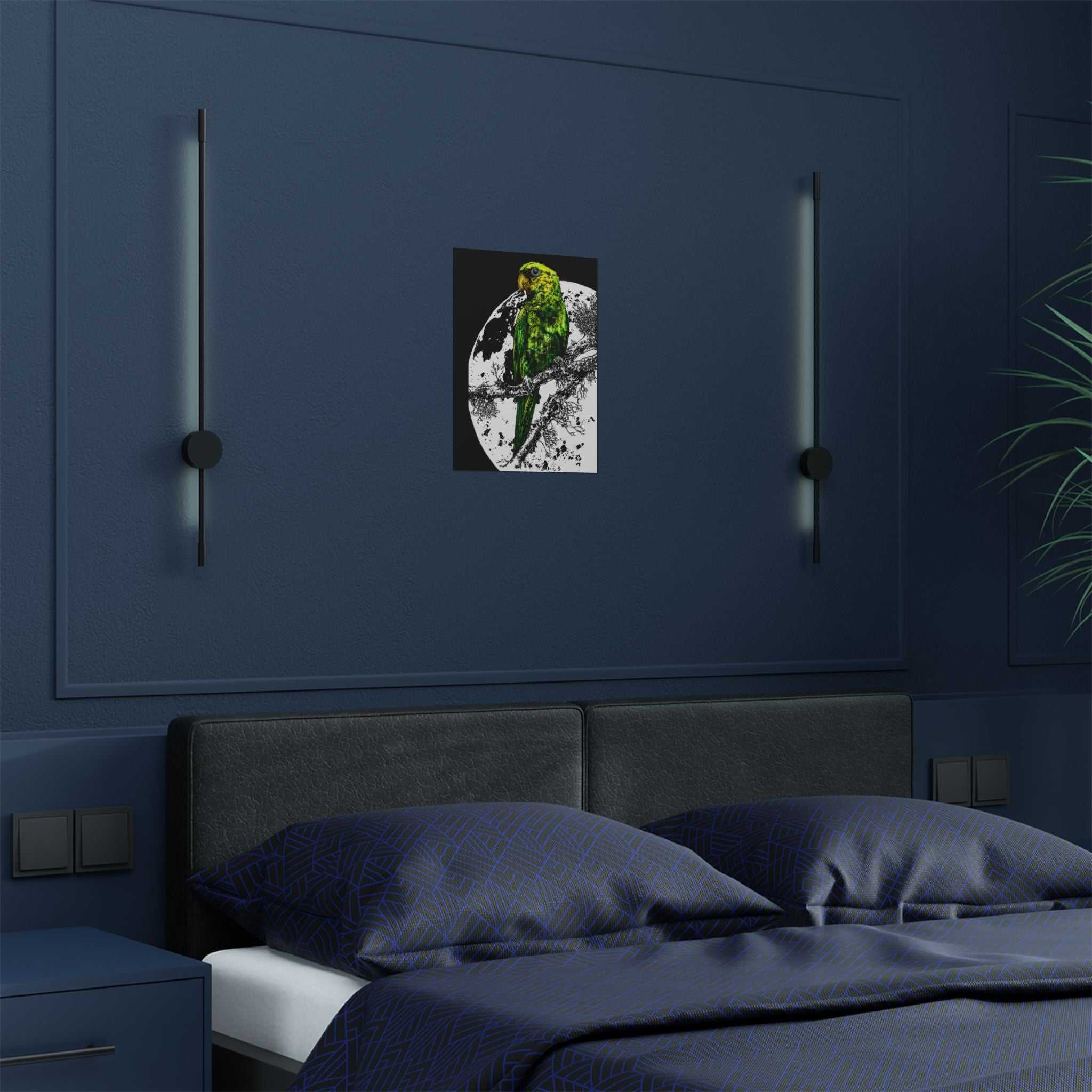 Green Parrot Satin Poster - Colorful Wall Art for Home Decor featuring the beautifully hand drawn and colored original wall art animal poster by Kris Curran.