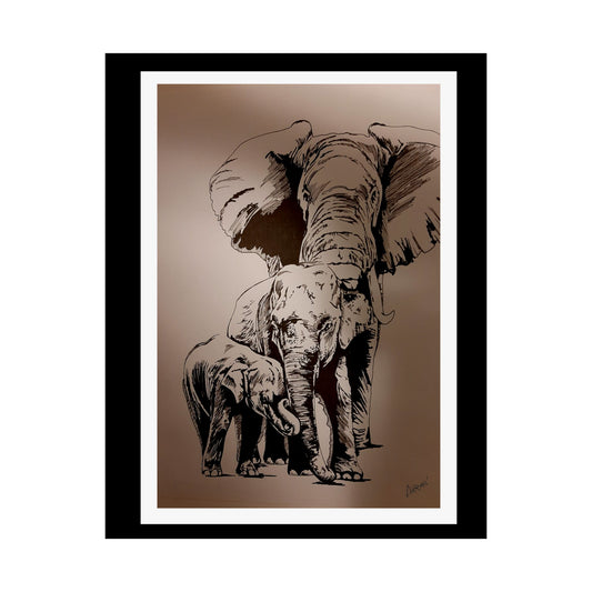 Elegant Elephant Family Satin Poster - 300gsm Art Print