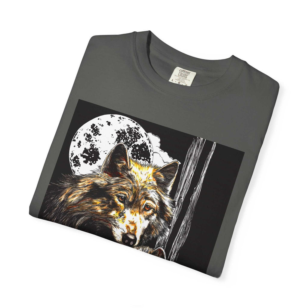 Experience nature inspired art with our exclusive Wolf Family Garment-Dyed T-Shirt - Nature Inspired Art. Stand out in style and connect with wildlife.