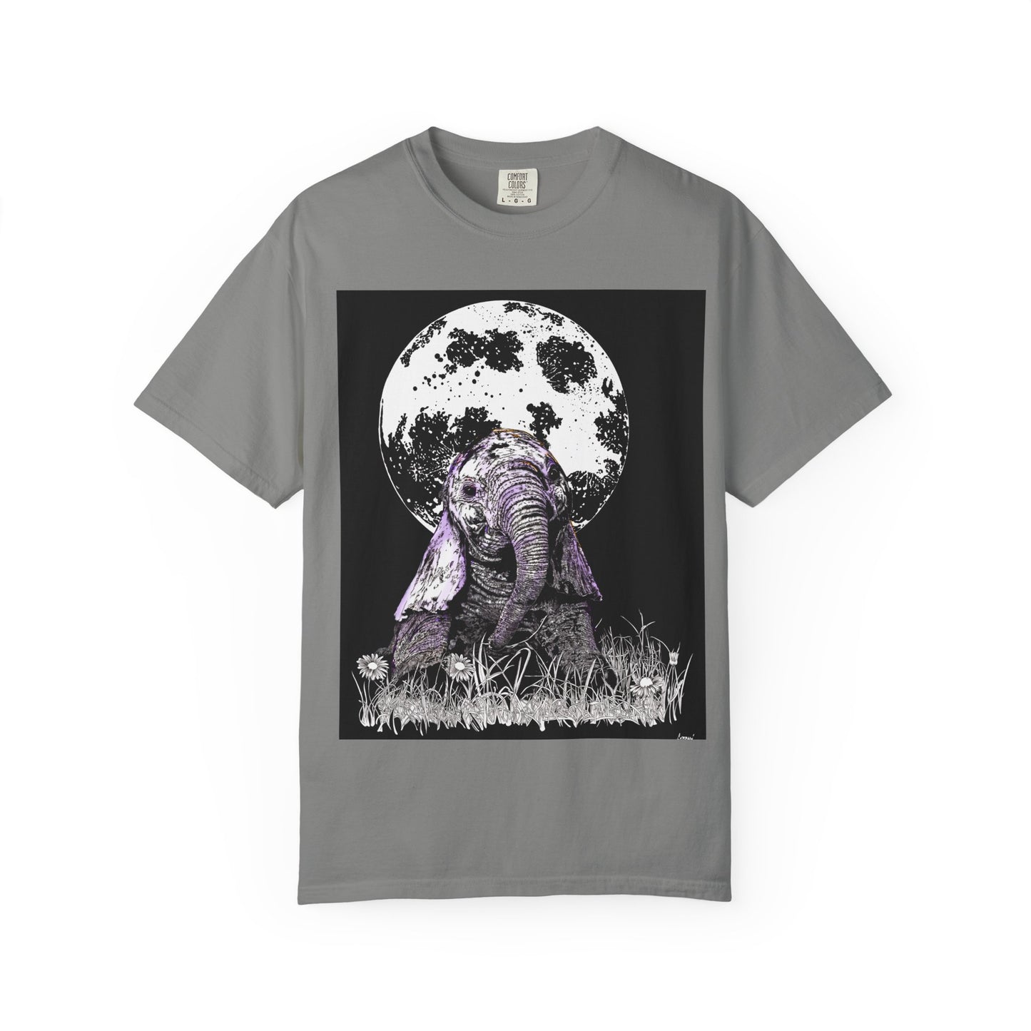 Moonlit Baby Elephant Unisex T-shirt | Eco-Friendly Garment-Dyed Tee