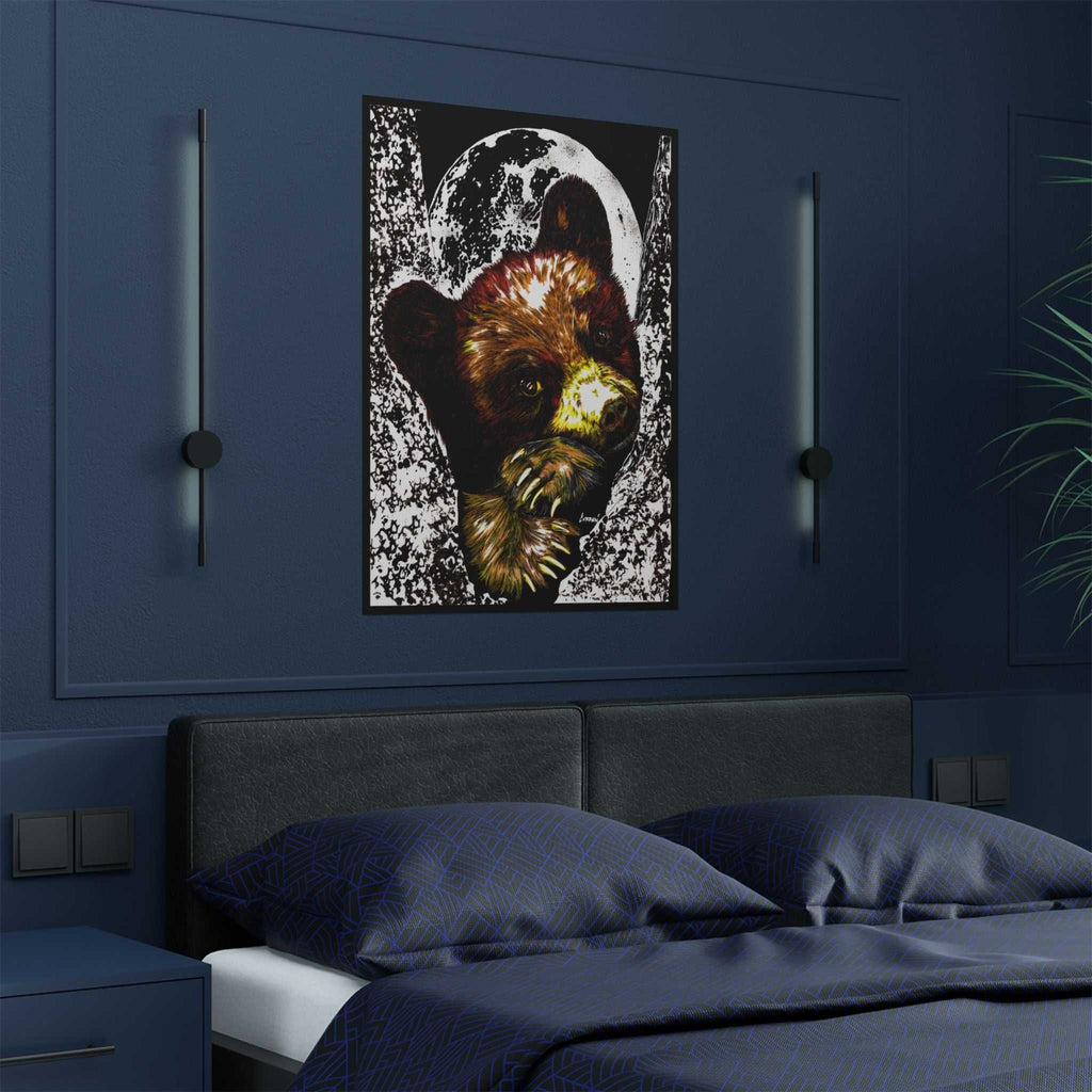 Brown Bear Moon Satin Poster - Art Print for Nature Lovers