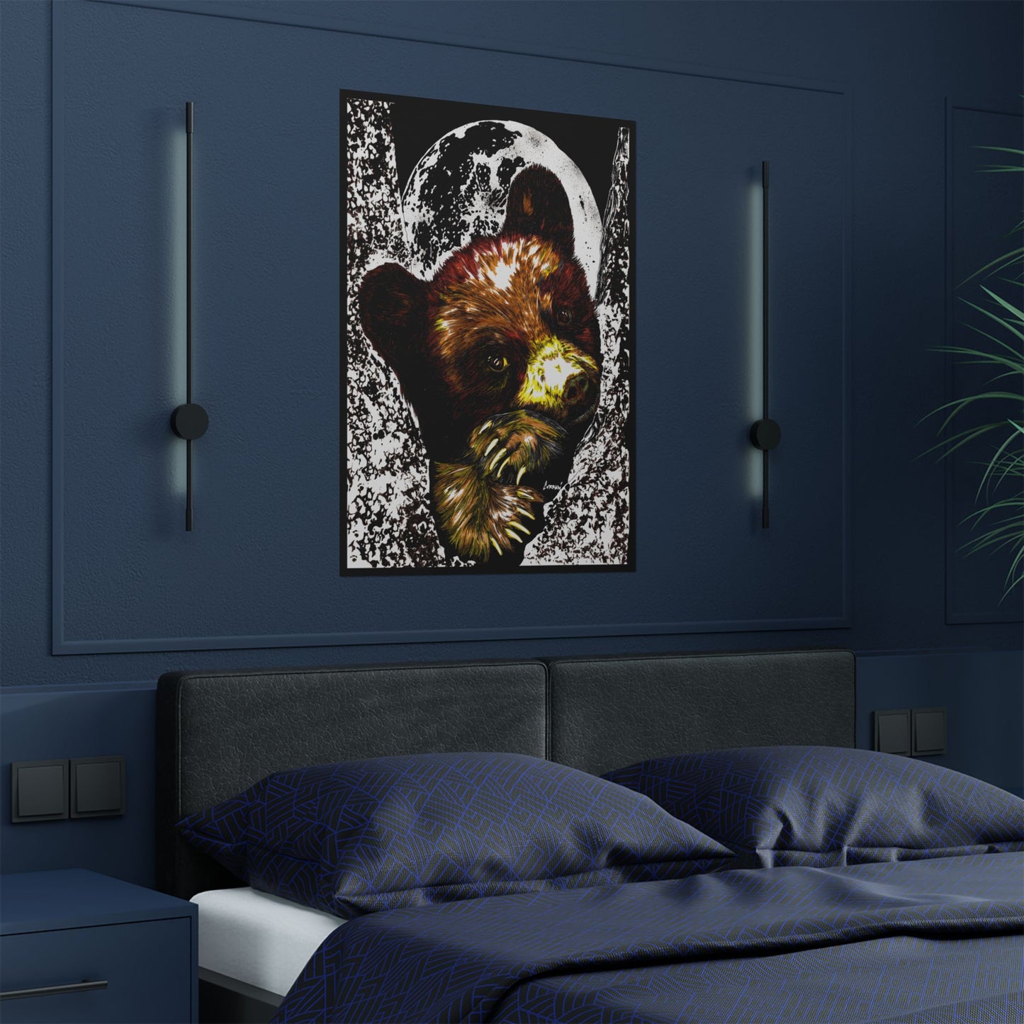 Brown Bear Moon Satin Poster - Art Print for Nature Lovers