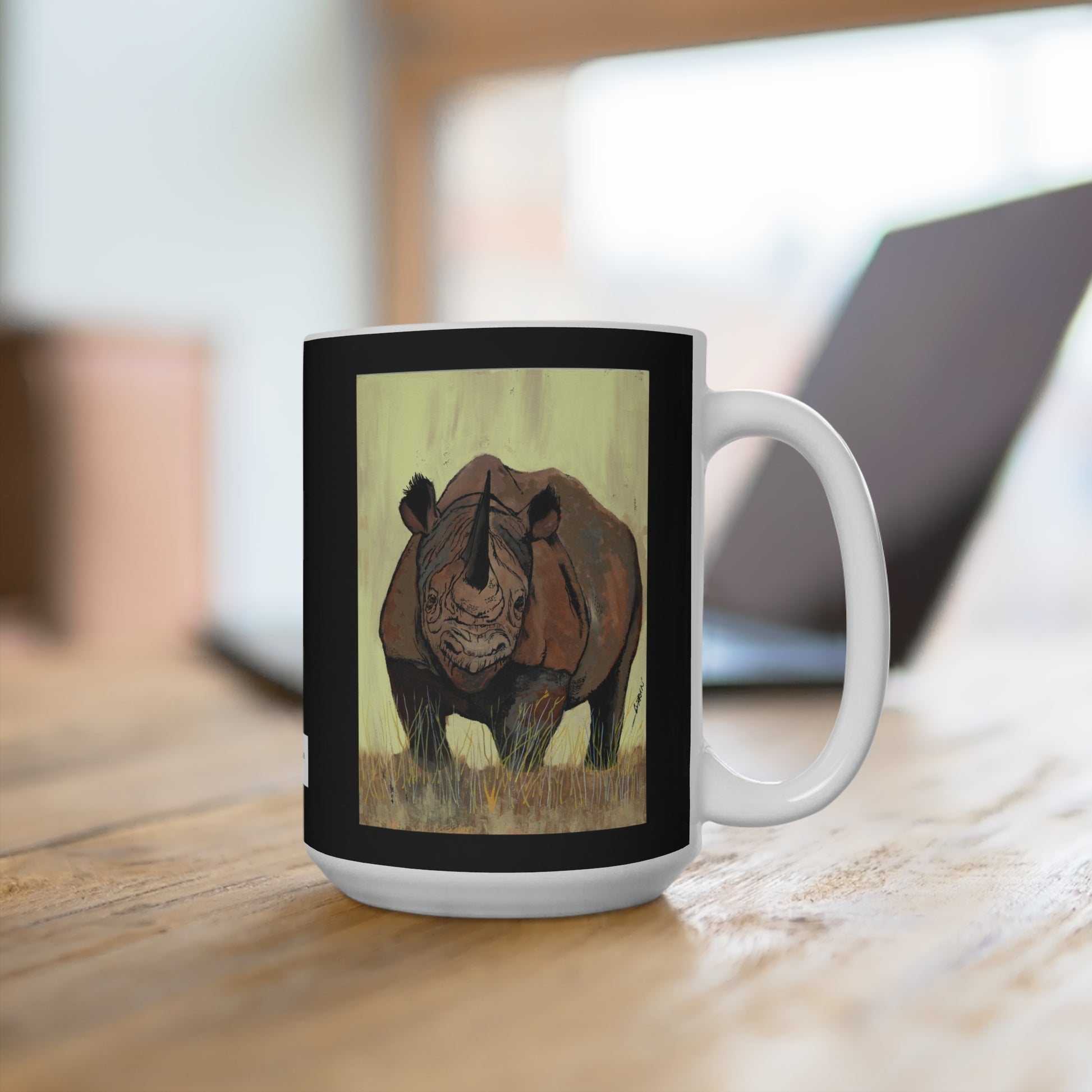 Rhino Art Mug - 15oz Ceramic Coffee Cup for Nature Lovers