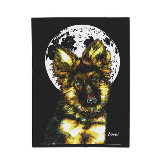 Moonlit German Shepherd Puppy Velveteen Plush Blanket