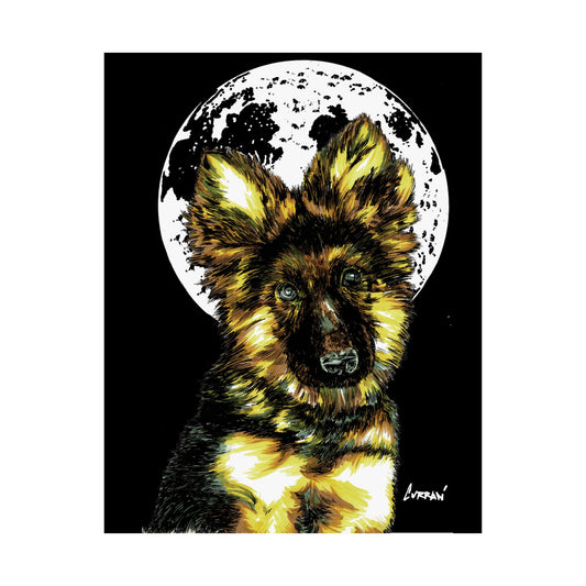 Moonlit German Shepherd Satin Poster | 300gsm Art Print for Dog Lovers