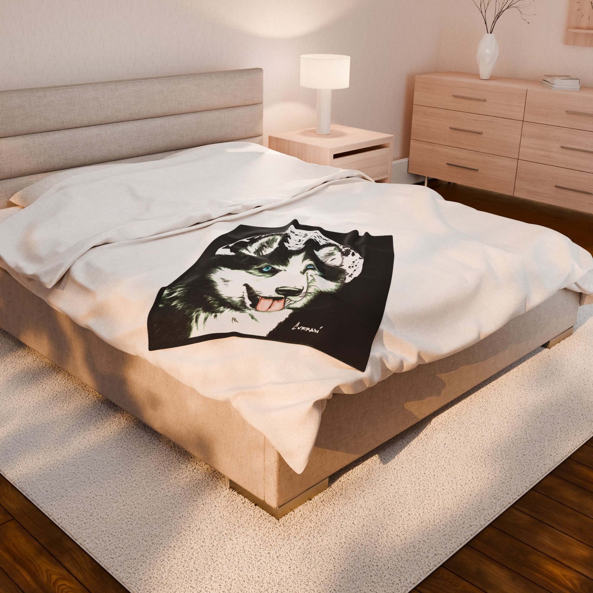 Husky Moon Velveteen Plush Blanket Cozy Pet Lover Gift
