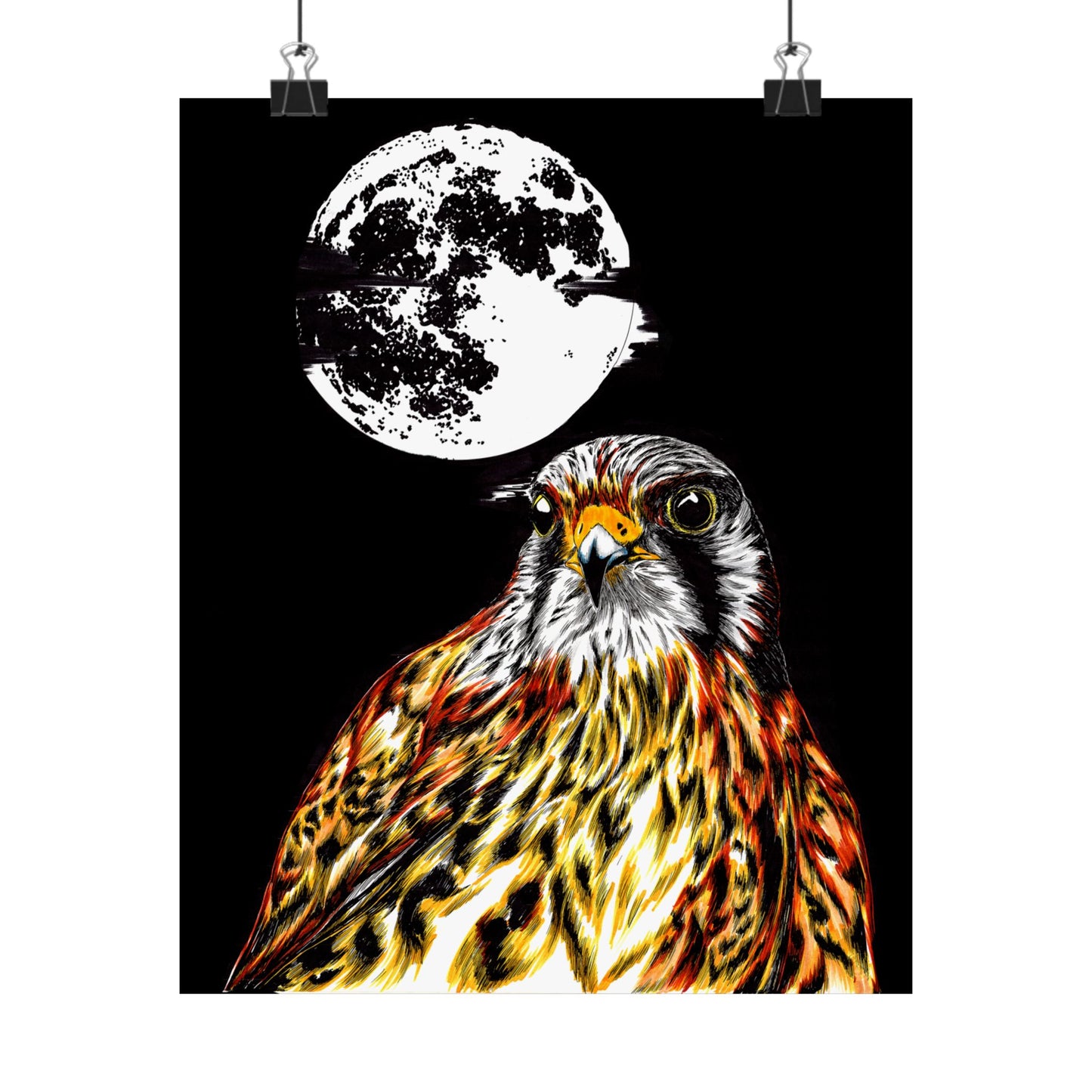 Wildlife Satin Poster - Majestic Falcon with Moon Design