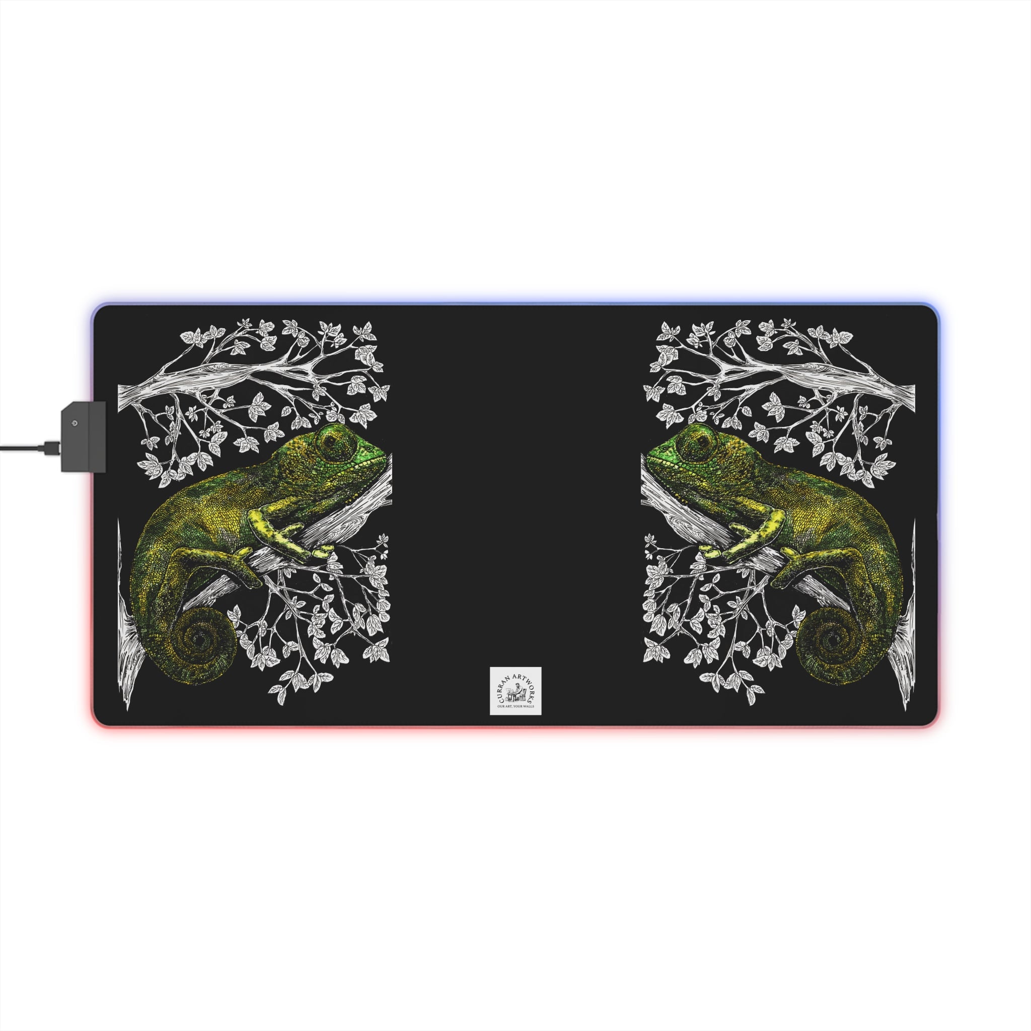 Chameleon LED Gaming Mouse Pad with vibrant designs and RGB lighting, perfect for gamers and tech enthusiasts.