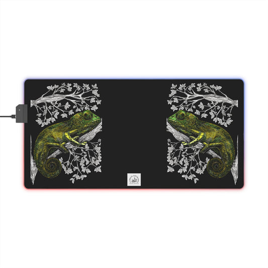 Chameleon LED Gaming Mouse Pad with vibrant designs and RGB lighting, perfect for gamers and tech enthusiasts.