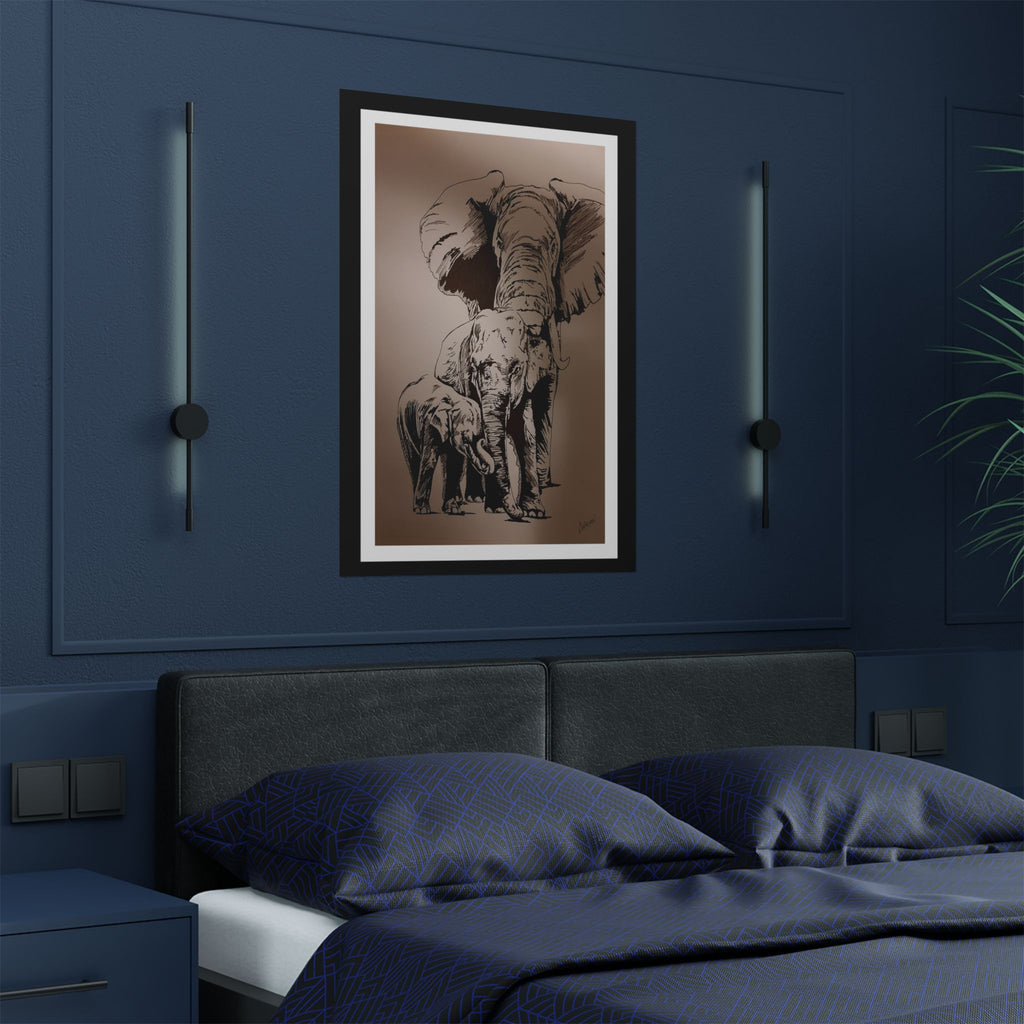 Elegant Elephant Family Satin Poster - 300gsm Art Print