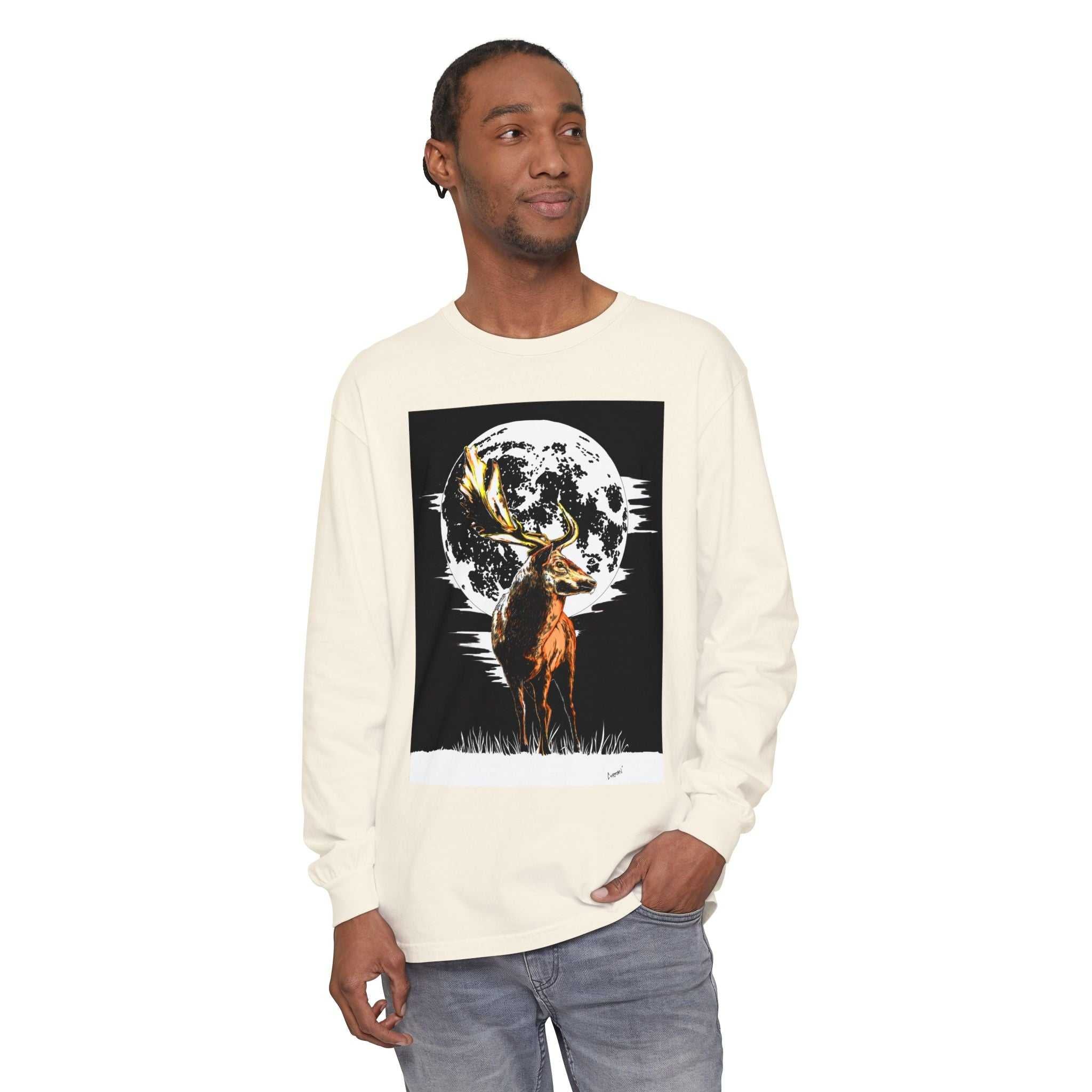 Moonlit Stag Long Sleeve T-Shirt - Unisex Nature Apparel
