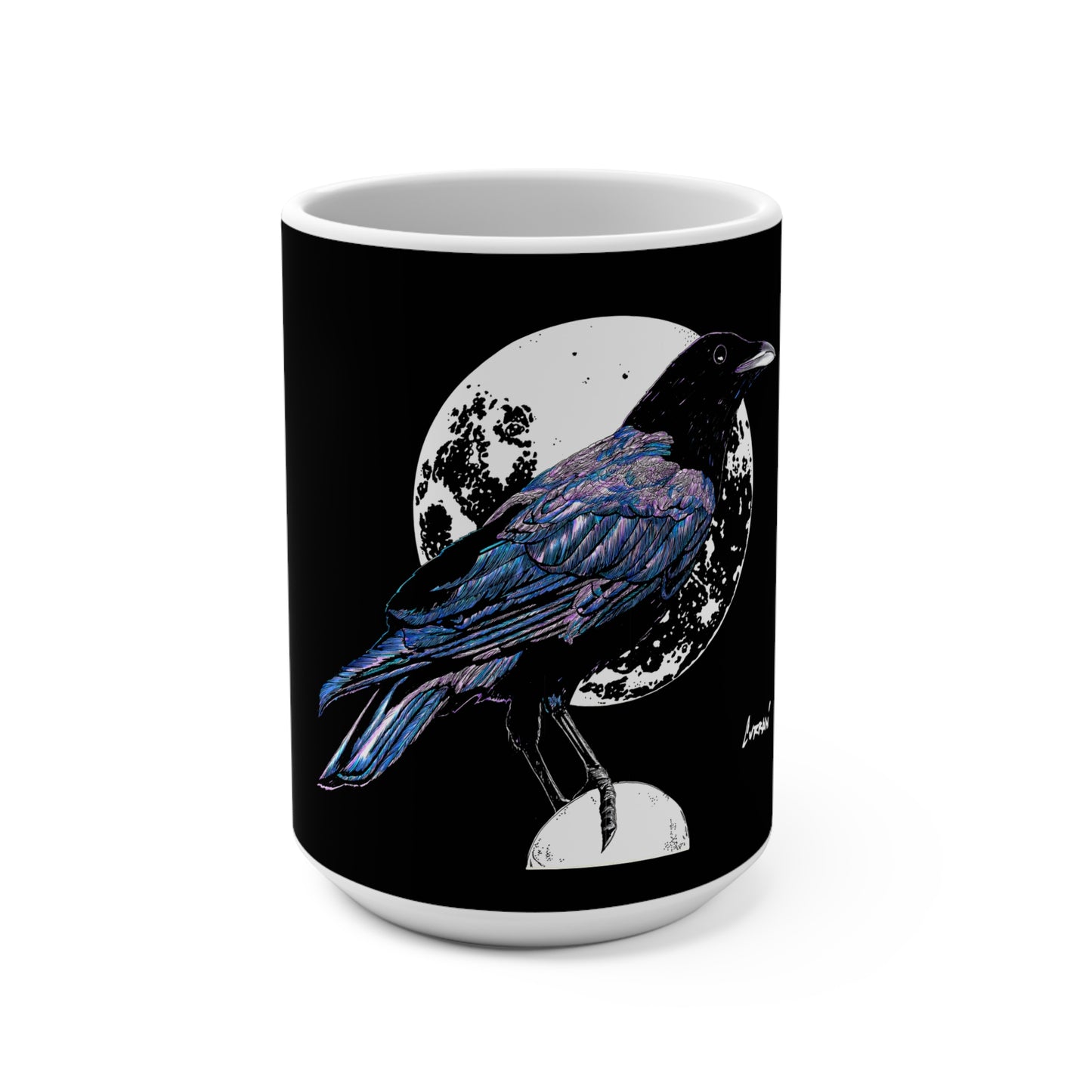 Original Hand-Drawn Crow in the Moonlight Art 15oz Mug