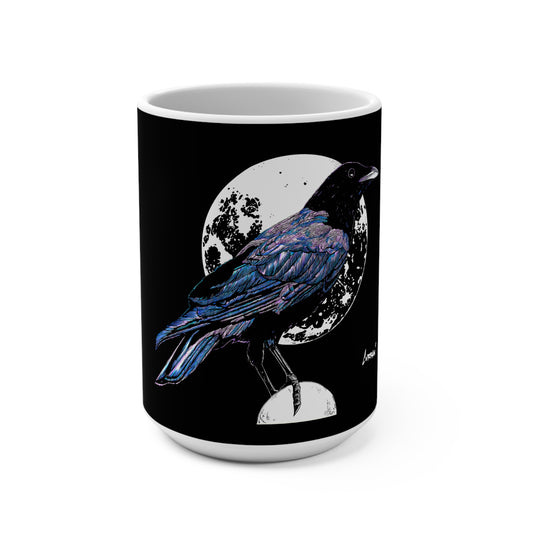 Original Hand-Drawn Crow in the Moonlight Art 15oz Mug