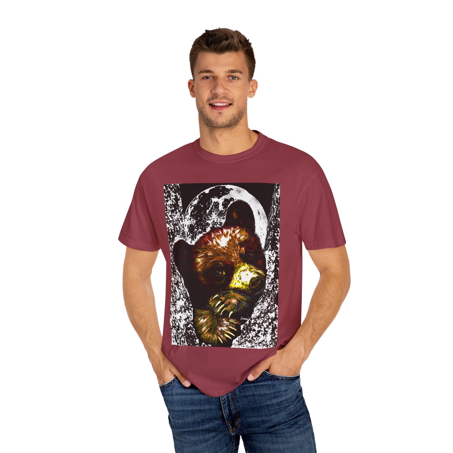 Moonlit Brown Bear Cub Unisex Garment-Dyed T-Shirt | Nature-Inspired Apparel