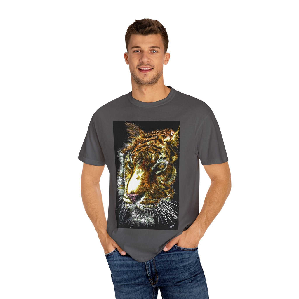 Discover your wild side with our Tiger Art T-Shirt - Vibrant Animal Print - Nature Lover's Apparel featuring the original hand drawn art. Stand out in style!