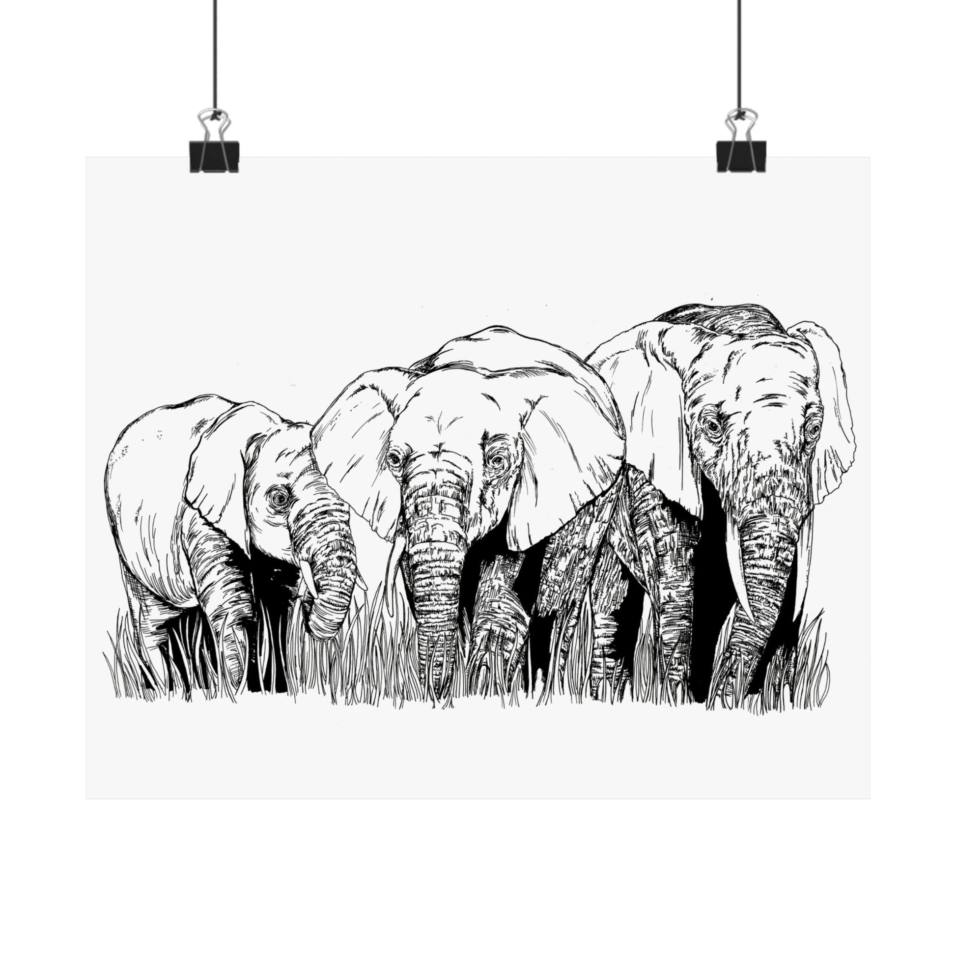 Elephant Family Satin Poster - Art Print for Nature Lovers