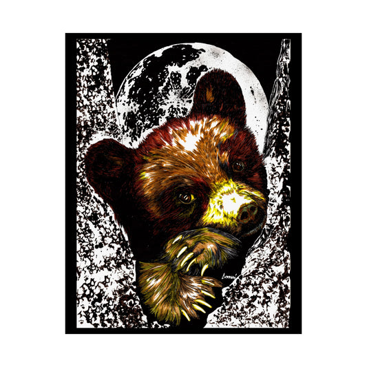 Brown Bear Moon Satin Poster - Art Print for Nature Lovers