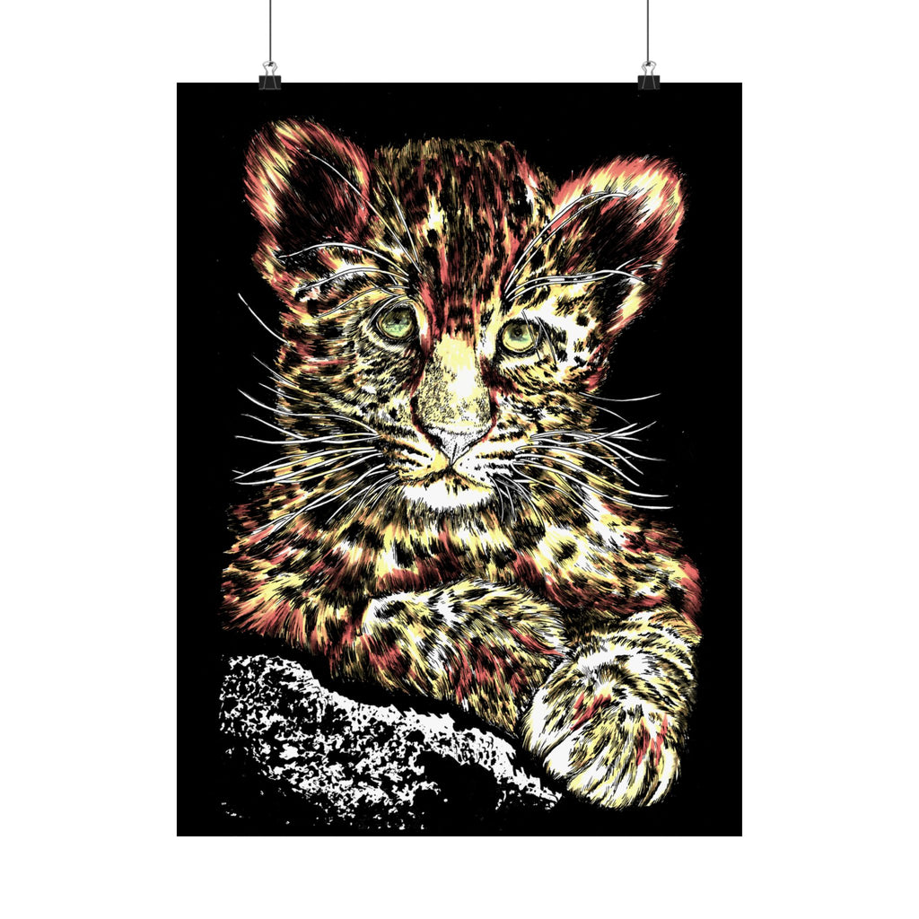 Leopard Cub Satin Poster, Vibrant Art for Animal Lovers