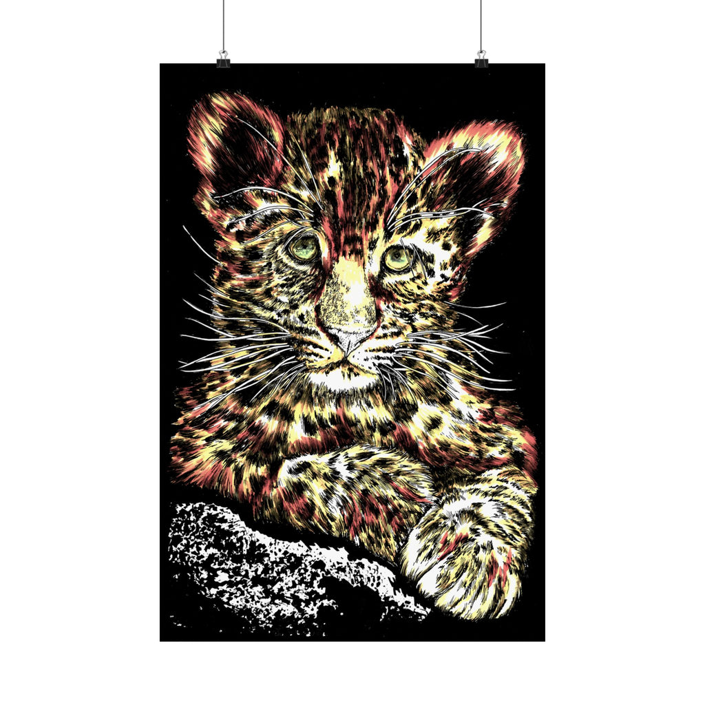 Leopard Cub Satin Poster, Vibrant Art for Animal Lovers