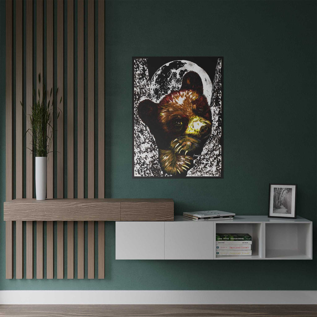 Brown Bear Moon Satin Poster - Art Print for Nature Lovers