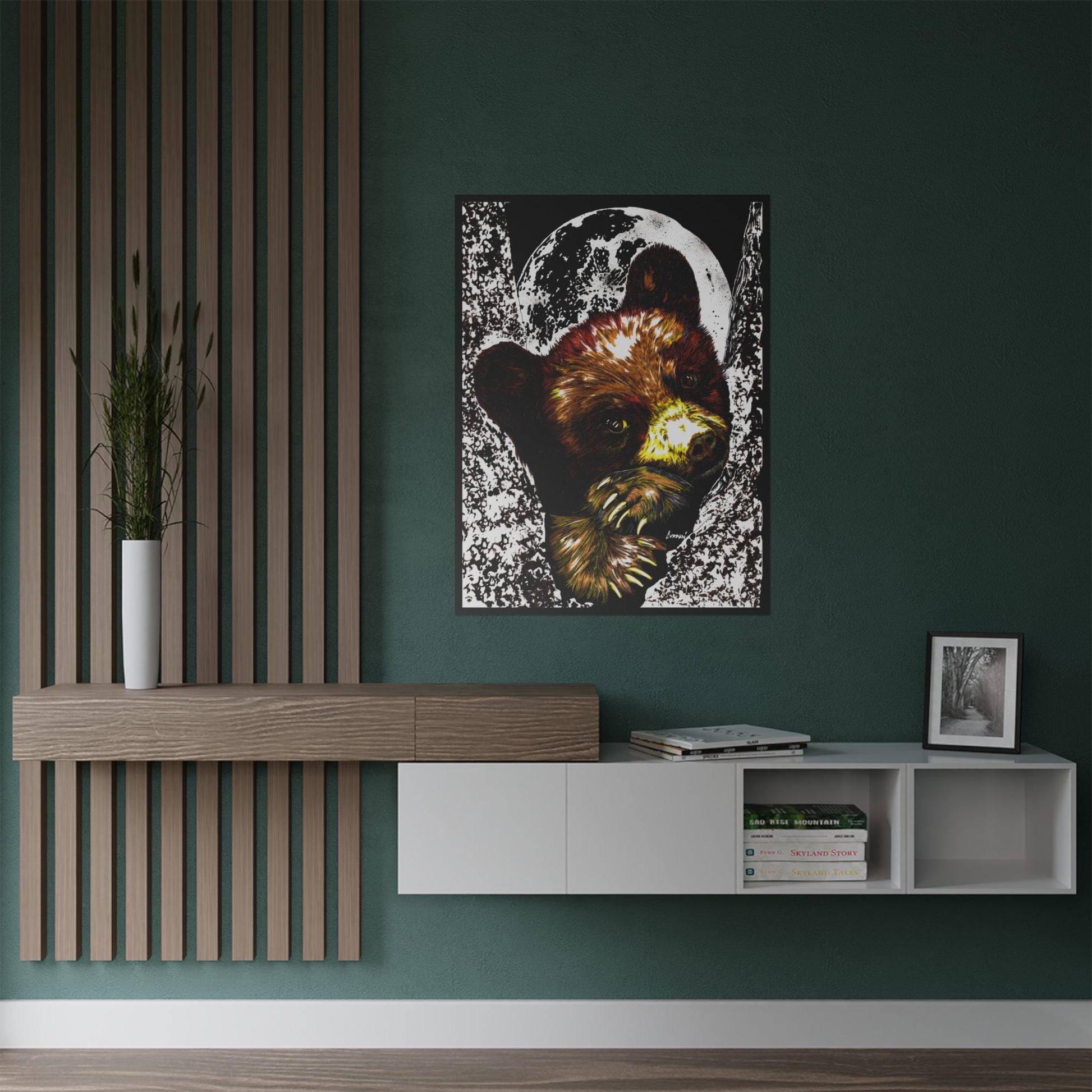Brown Bear Moon Satin Poster - Art Print for Nature Lovers