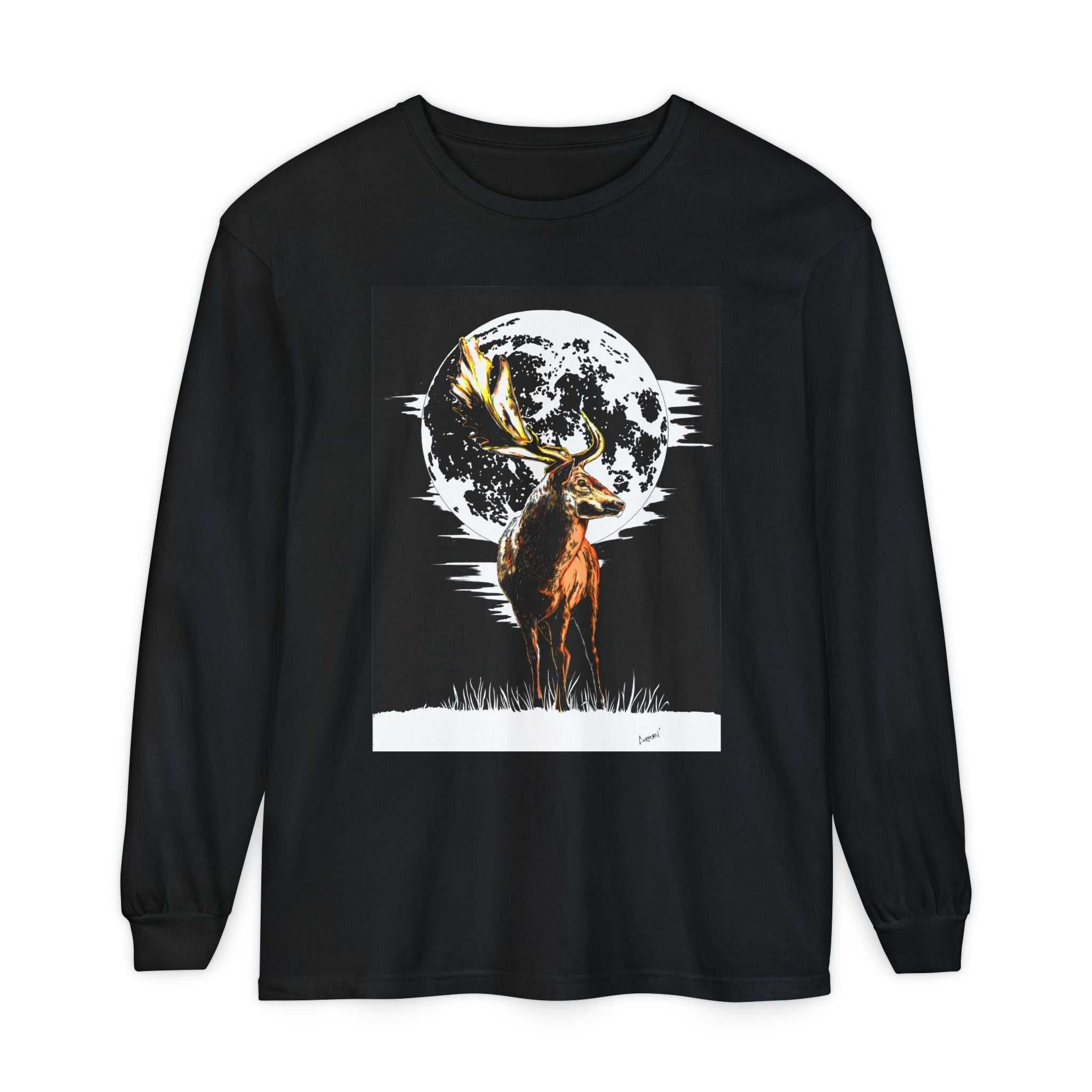Moonlit Stag Long Sleeve T-Shirt - Unisex Nature Apparel