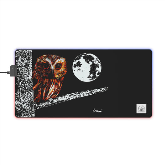 LED Owl Gaming Mouse Pad - Illuminated Design with Owl and Moon