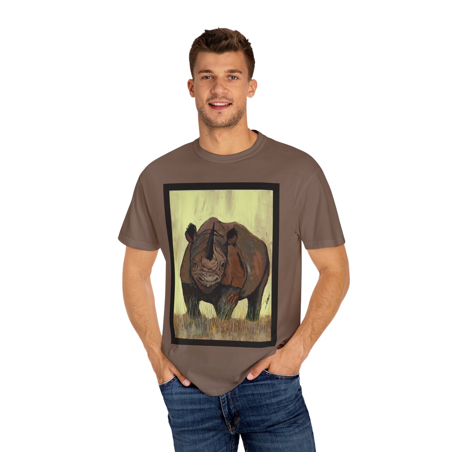 Wildlife Rhinos Unisex Garment-Dyed T-Shirt - Eco-Friendly Nature Art
