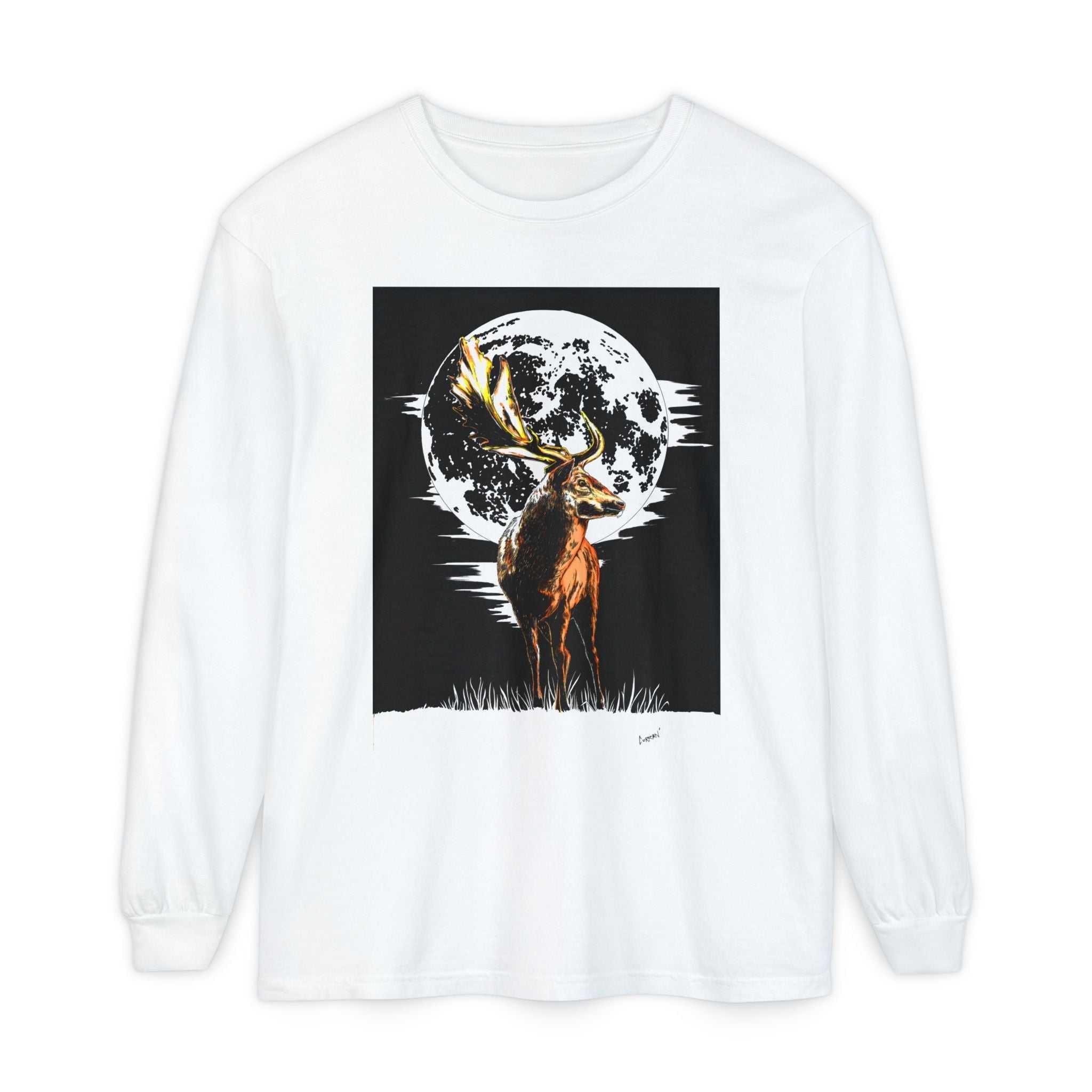 Moonlit Stag Long Sleeve T-Shirt - Unisex Nature Apparel