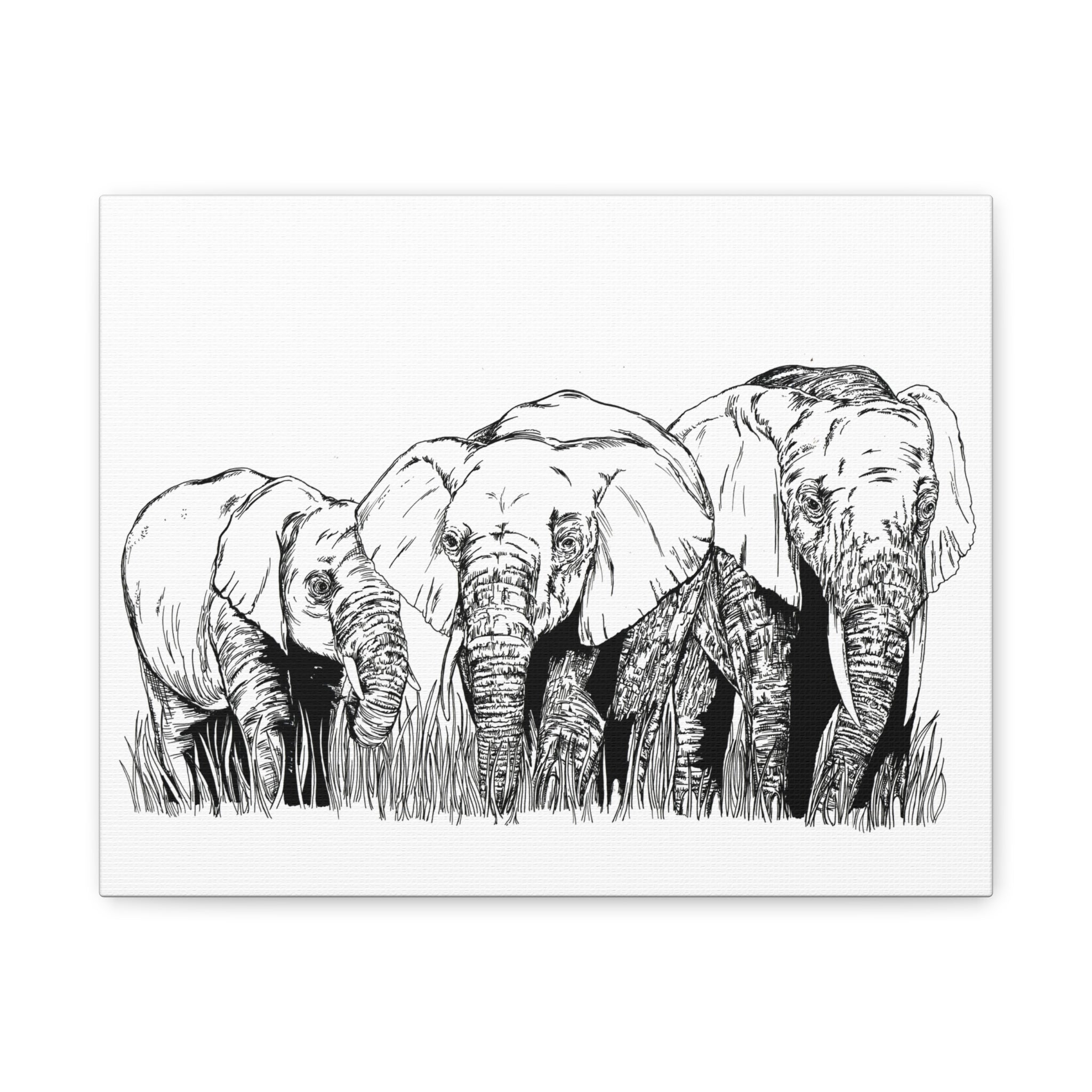 Elephant Family Art – Original Hand-Drawn Unique,