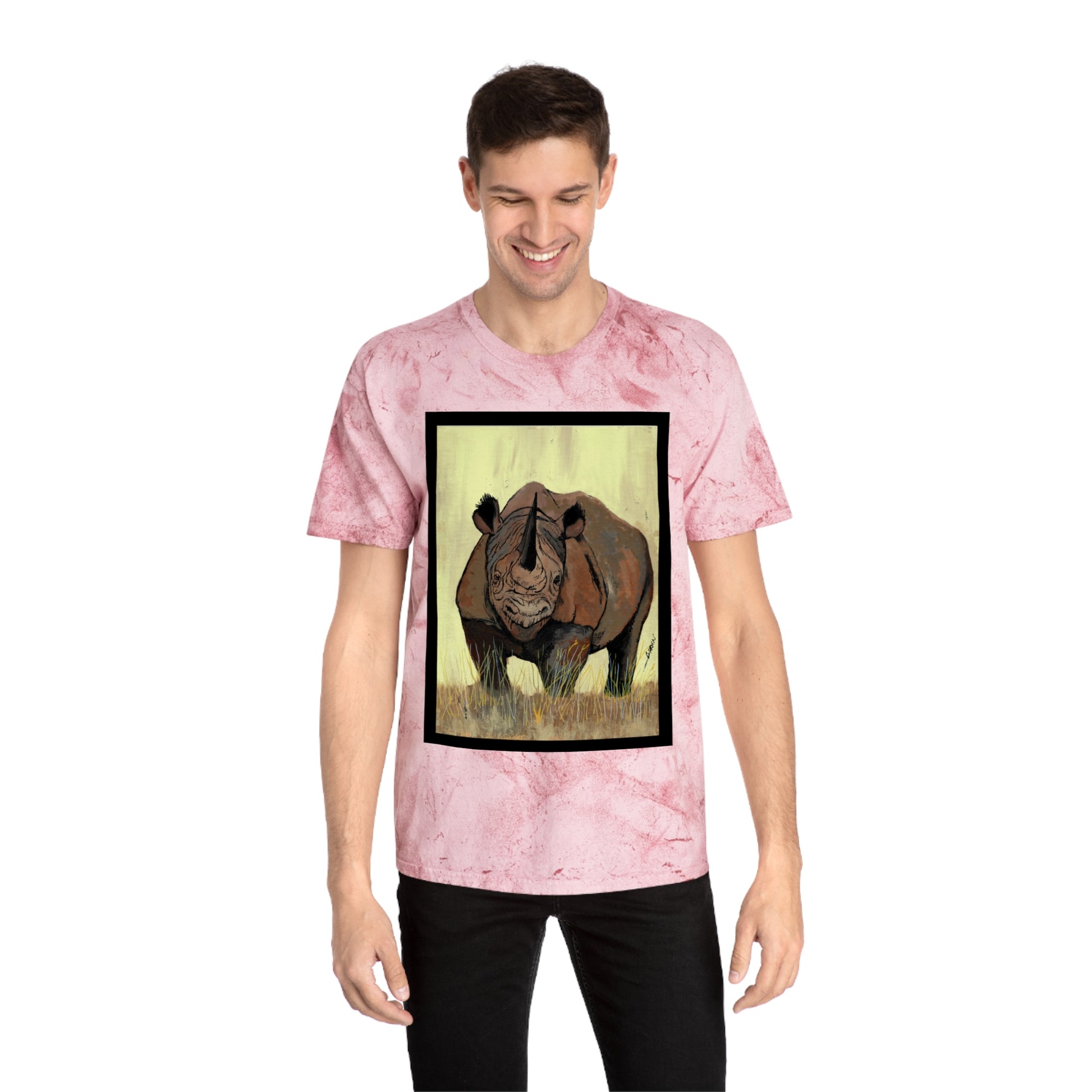 Color Blast Rhino Unisex T Shirt Hand Painted Art