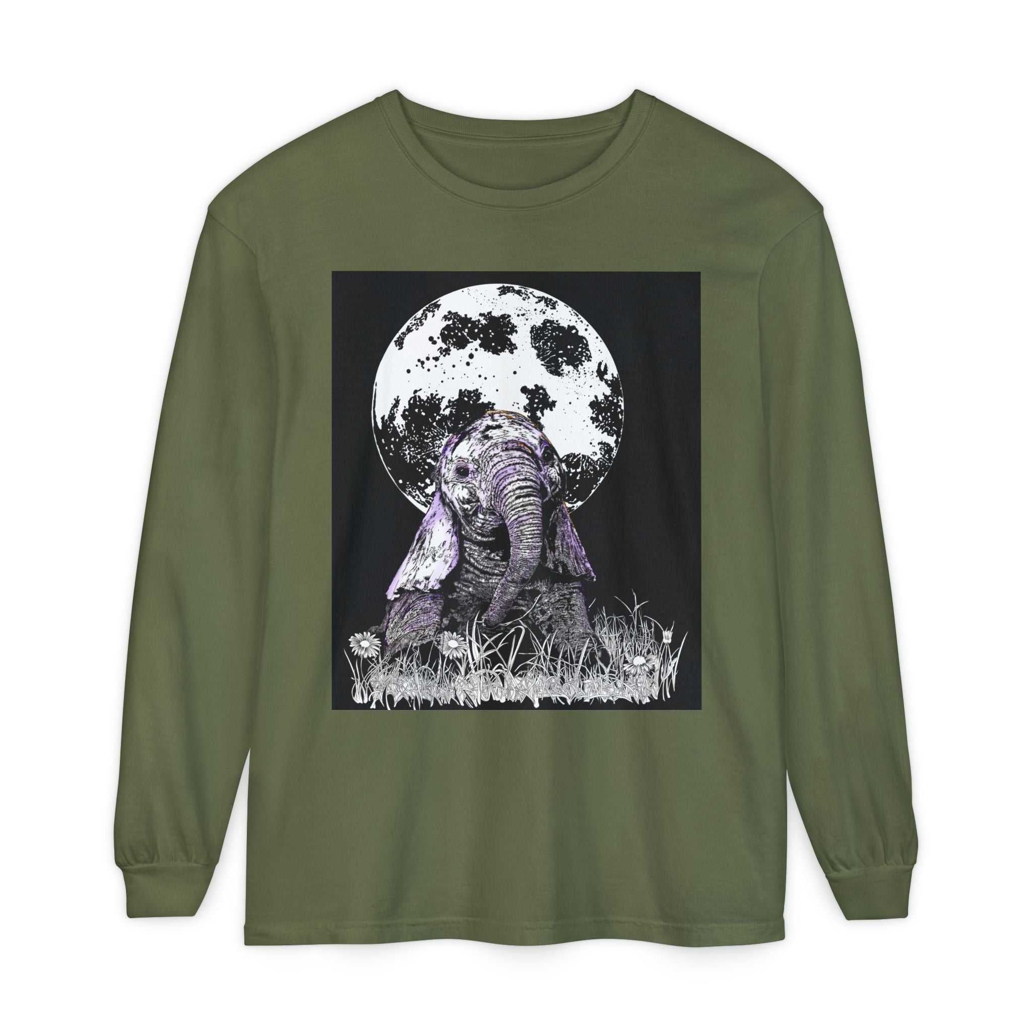 Moonlit Baby Elephant Long Sleeve T-Shirt