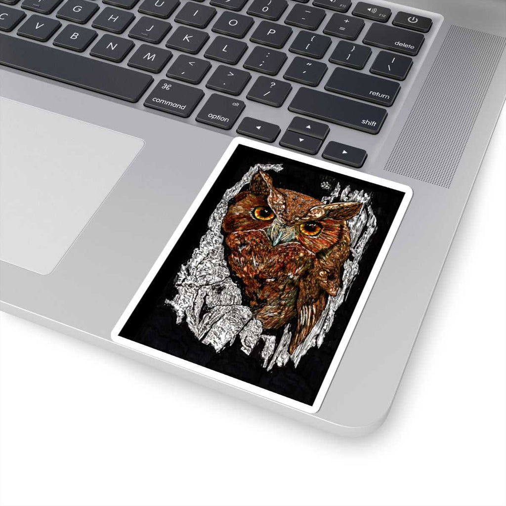 Decorate your laptop or room with our Realistic Owl Kiss-Cut Sticker - Nature-Inspired Art for Laptops & Decor for a touch of whimsy in your space.