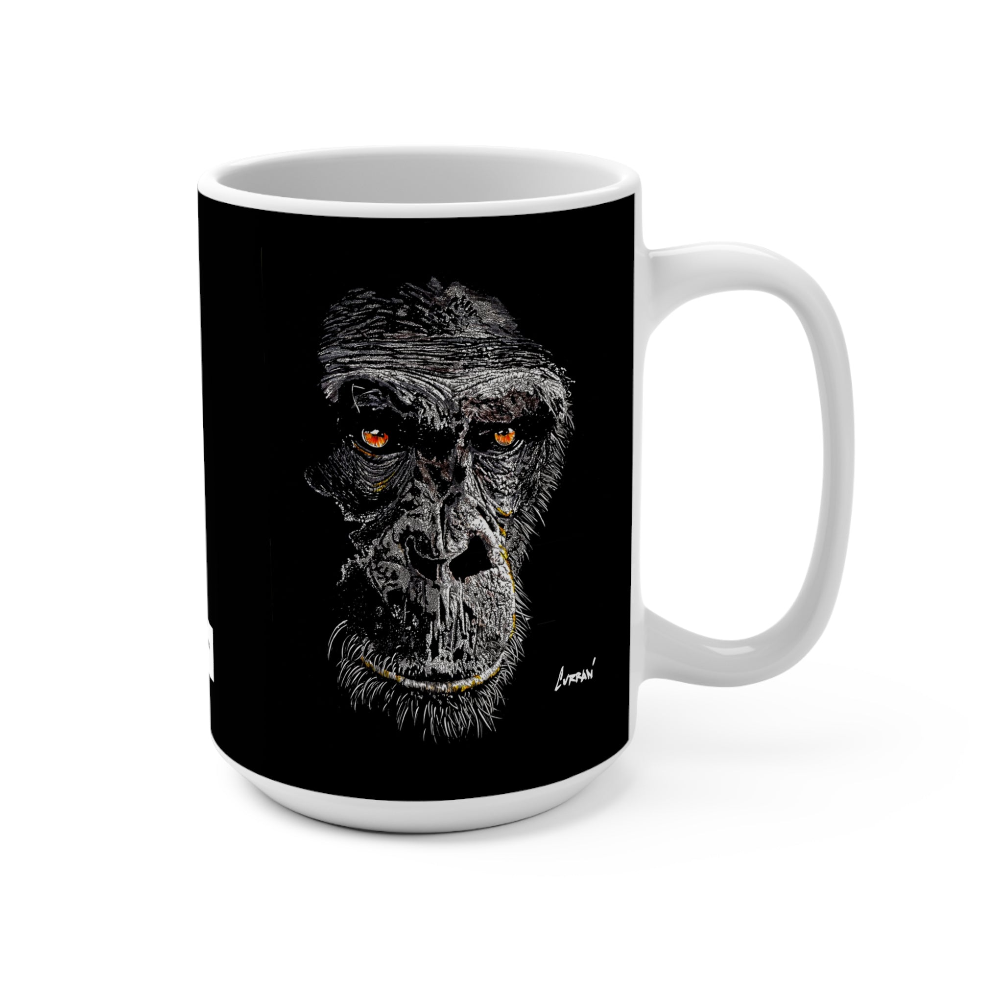 Gorilla Art Mug, 15oz Black Ceramic Coffee Cup