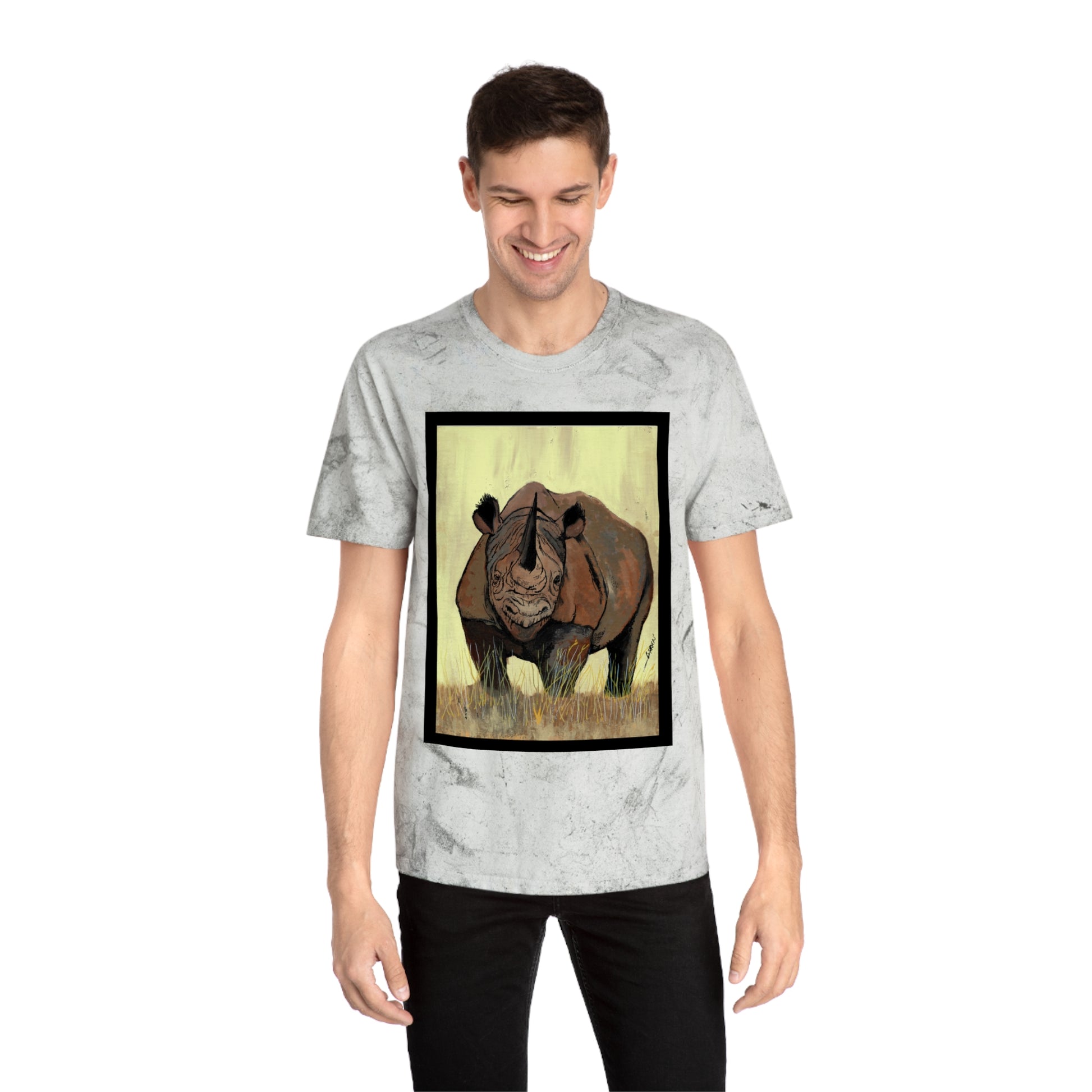 Color Blast Rhino Unisex T Shirt Hand Painted Art