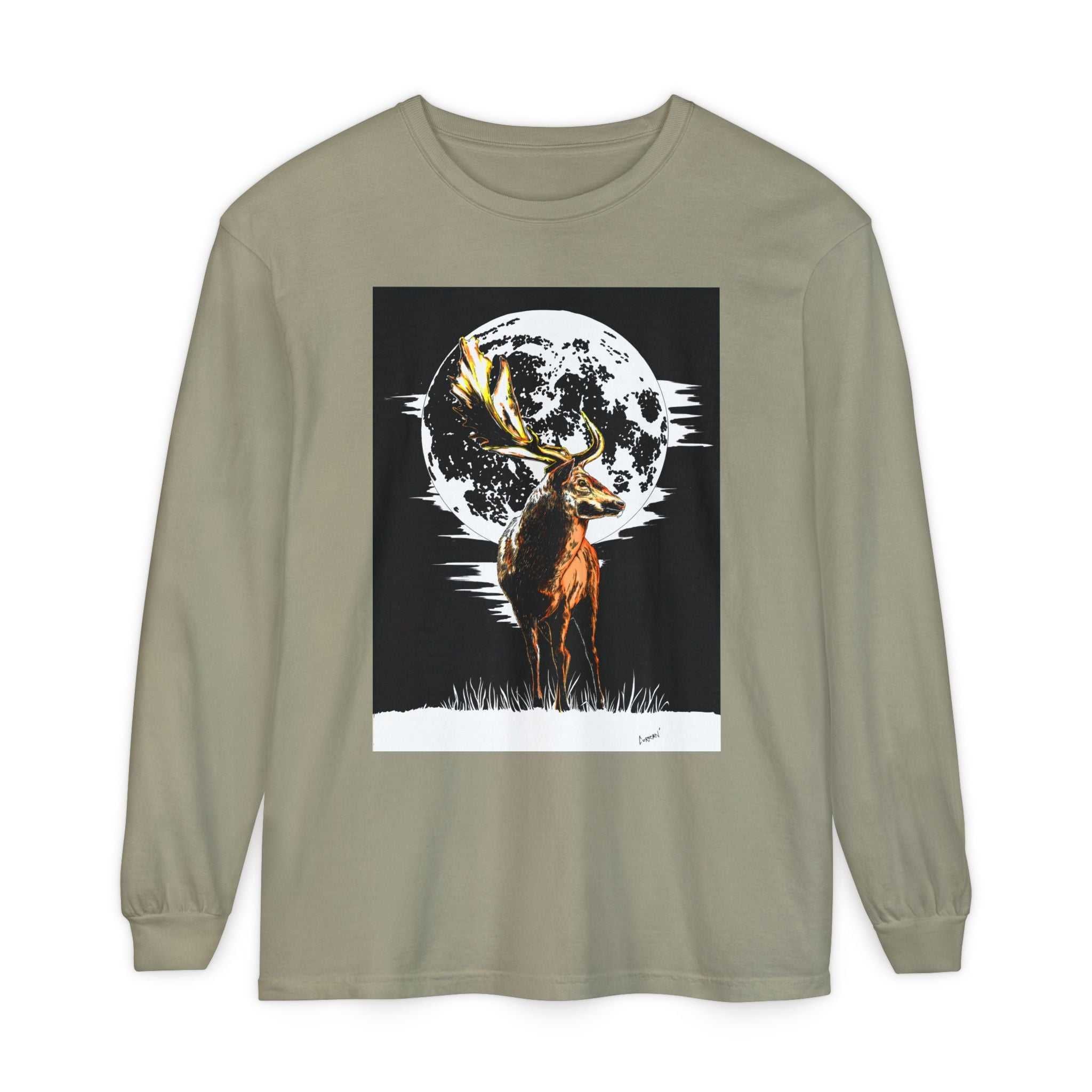 Moonlit Stag Long Sleeve T-Shirt - Unisex Nature Apparel