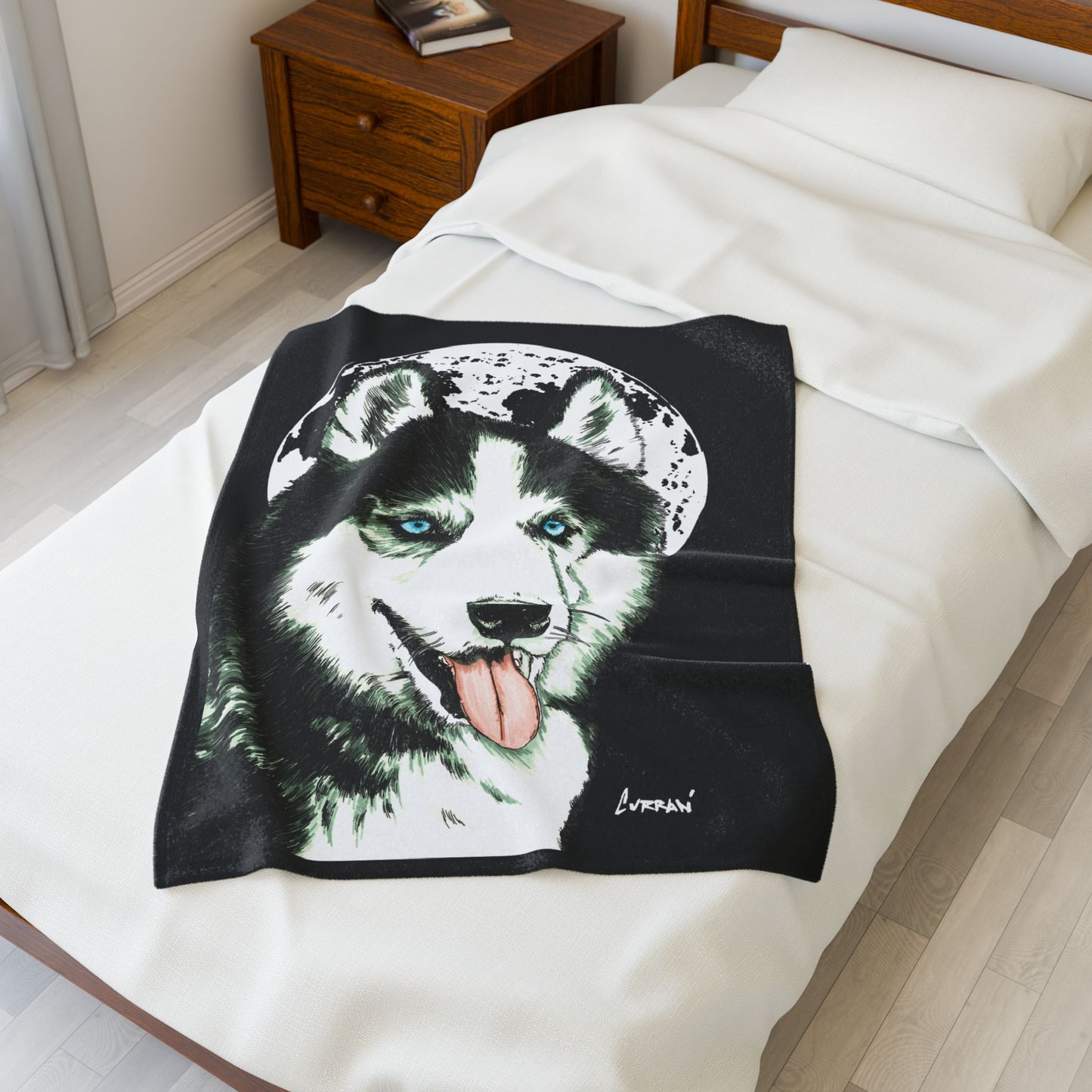 Husky Moon Velveteen Plush Blanket Cozy Pet Lover Gift