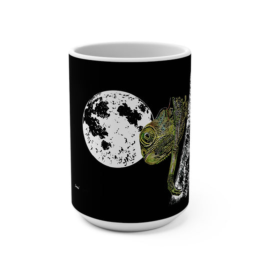 Moonlit Chameleon Mug - 15oz Unique Art for Nature Lovers