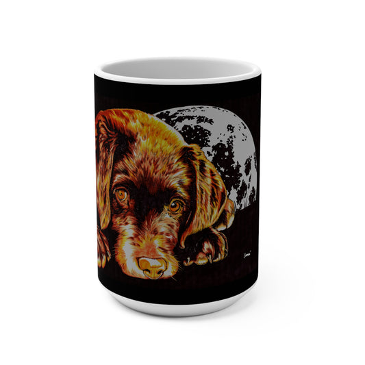 Moonlit Chocolate Lab Puppy 15oz Mug - Cozy Dog Lover Gift