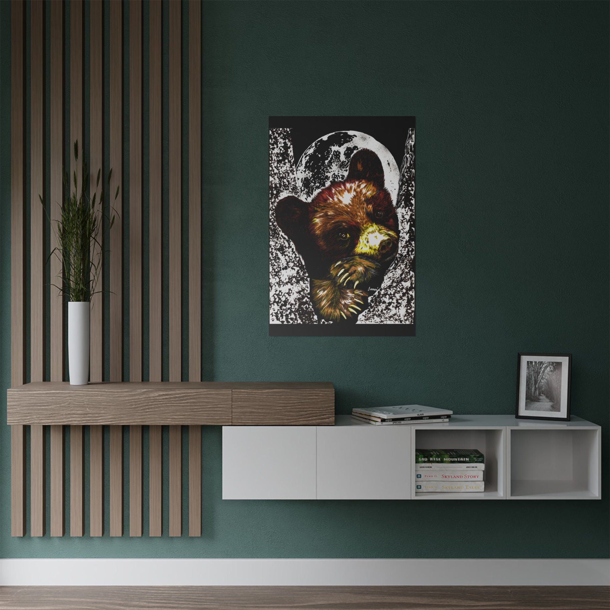 Brown Bear Moon Satin Poster - Art Print for Nature Lovers