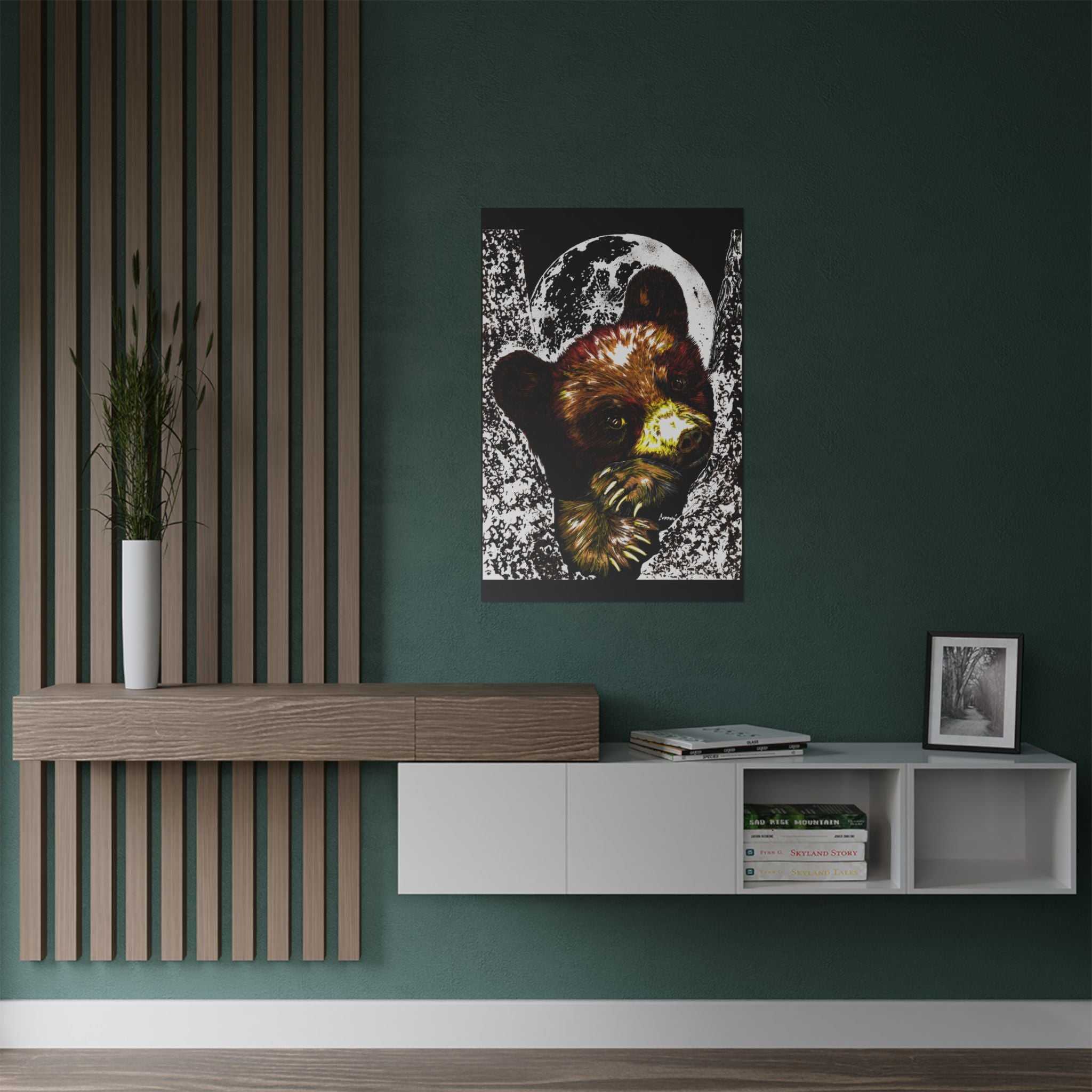 Brown Bear Moon Satin Poster - Art Print for Nature Lovers