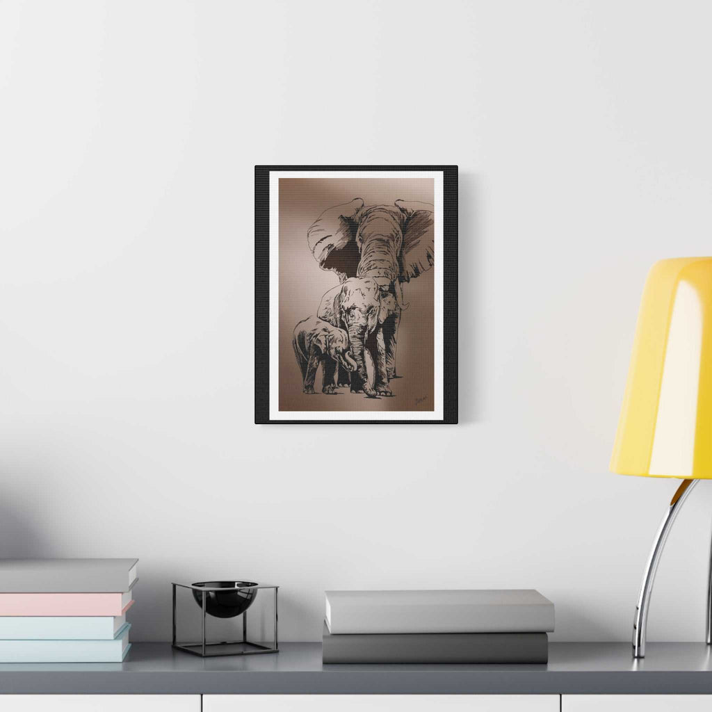Elephant Family Wall Art, Elephant Print, Wildlife Art, Hand-Drawn Elephant, Safari Wall Decor, Animal Lover Gift, Nature Art. Printed on Matte Canvas,