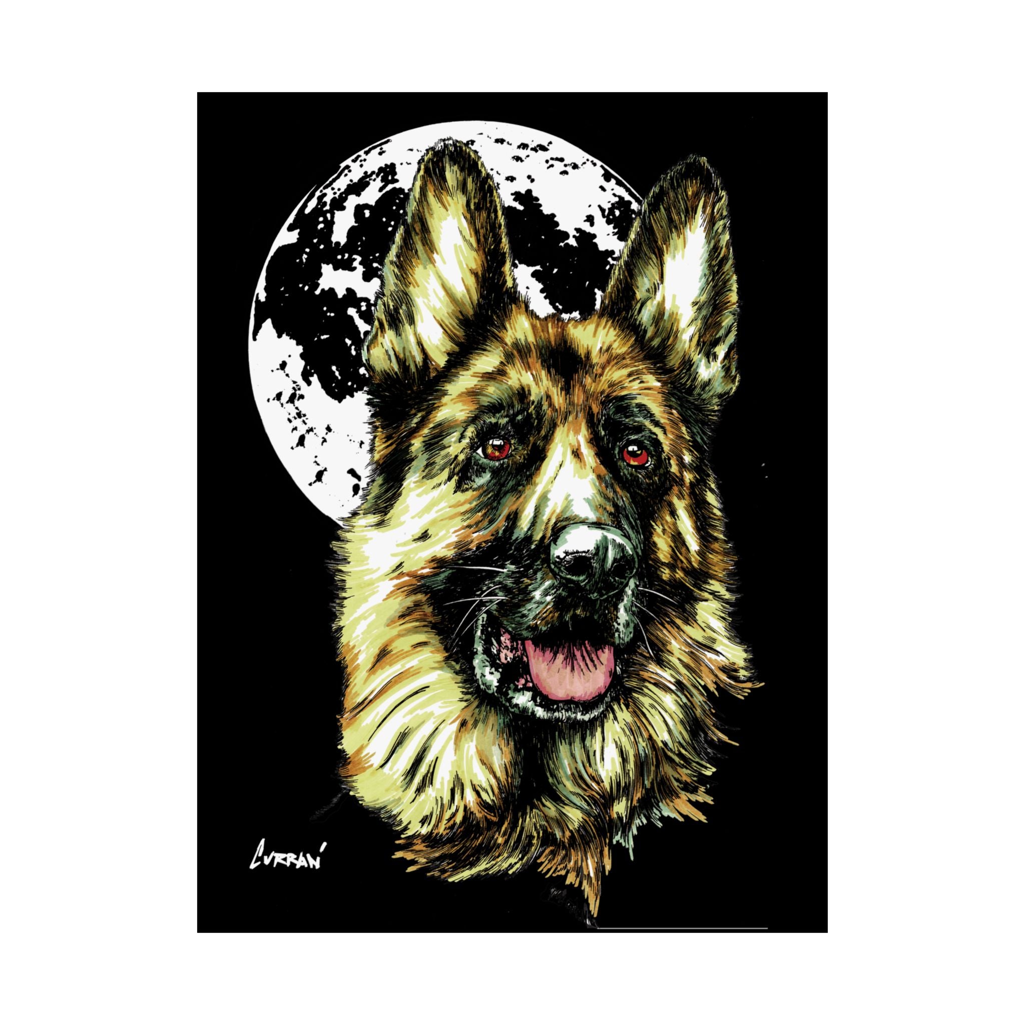 German Shepherd Moon Satin Poster - 300gsm Art Print