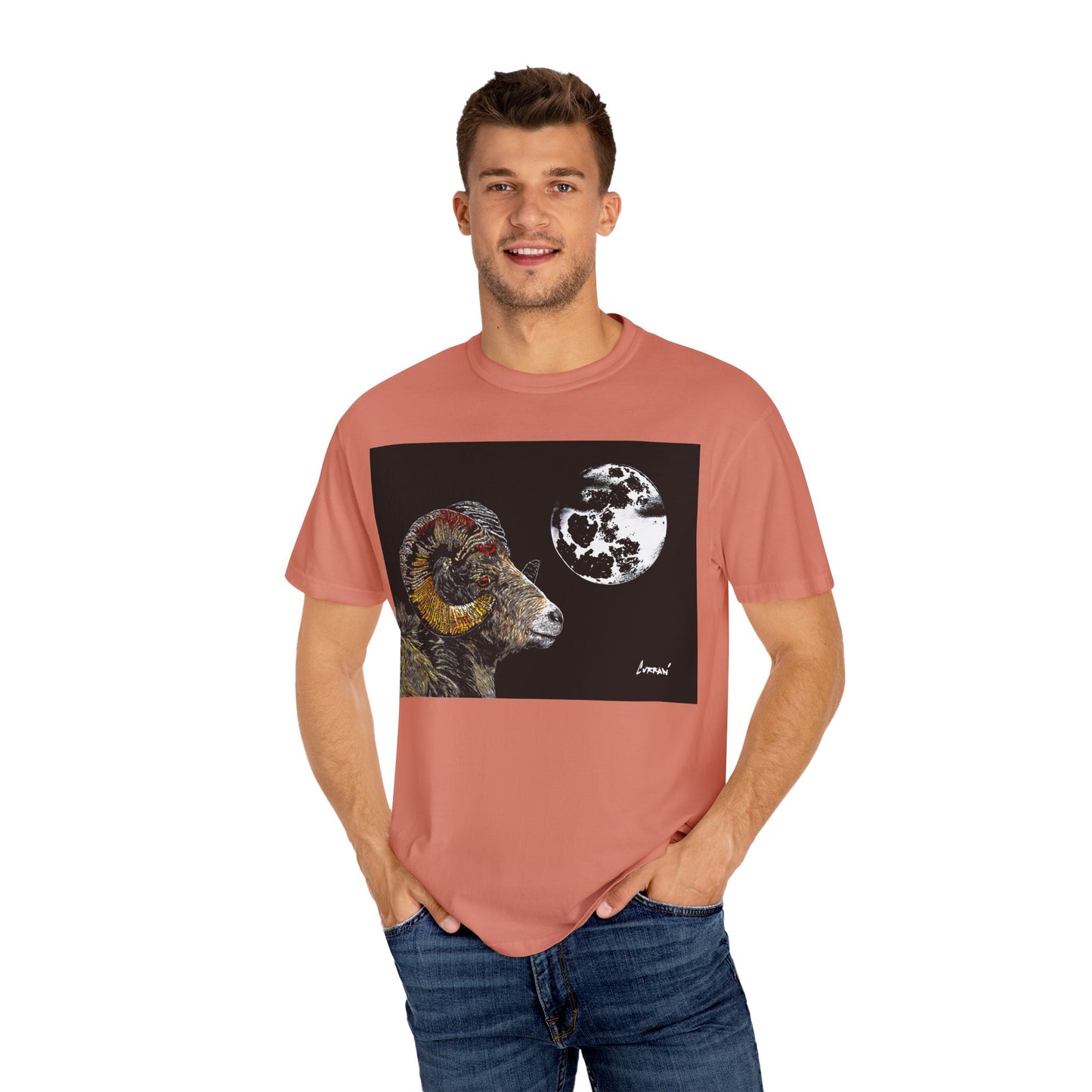 Ram and Moon Graphic Unisex T-Shirt - Nature-Inspired Artwear