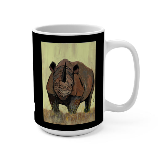Rhino Art Mug - 15oz Ceramic Coffee Cup for Nature Lovers