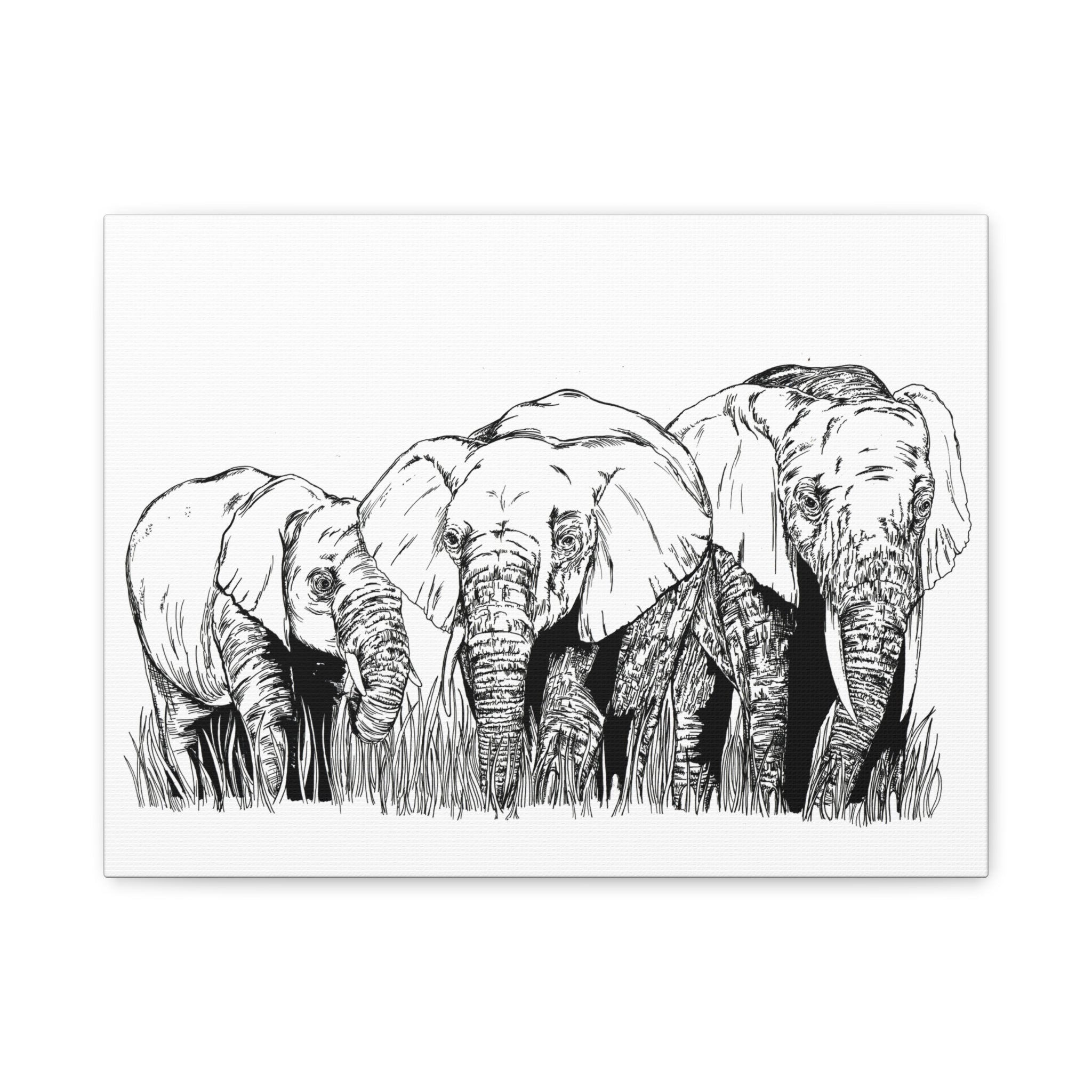 Elephant Family Art – Original Hand-Drawn Unique,