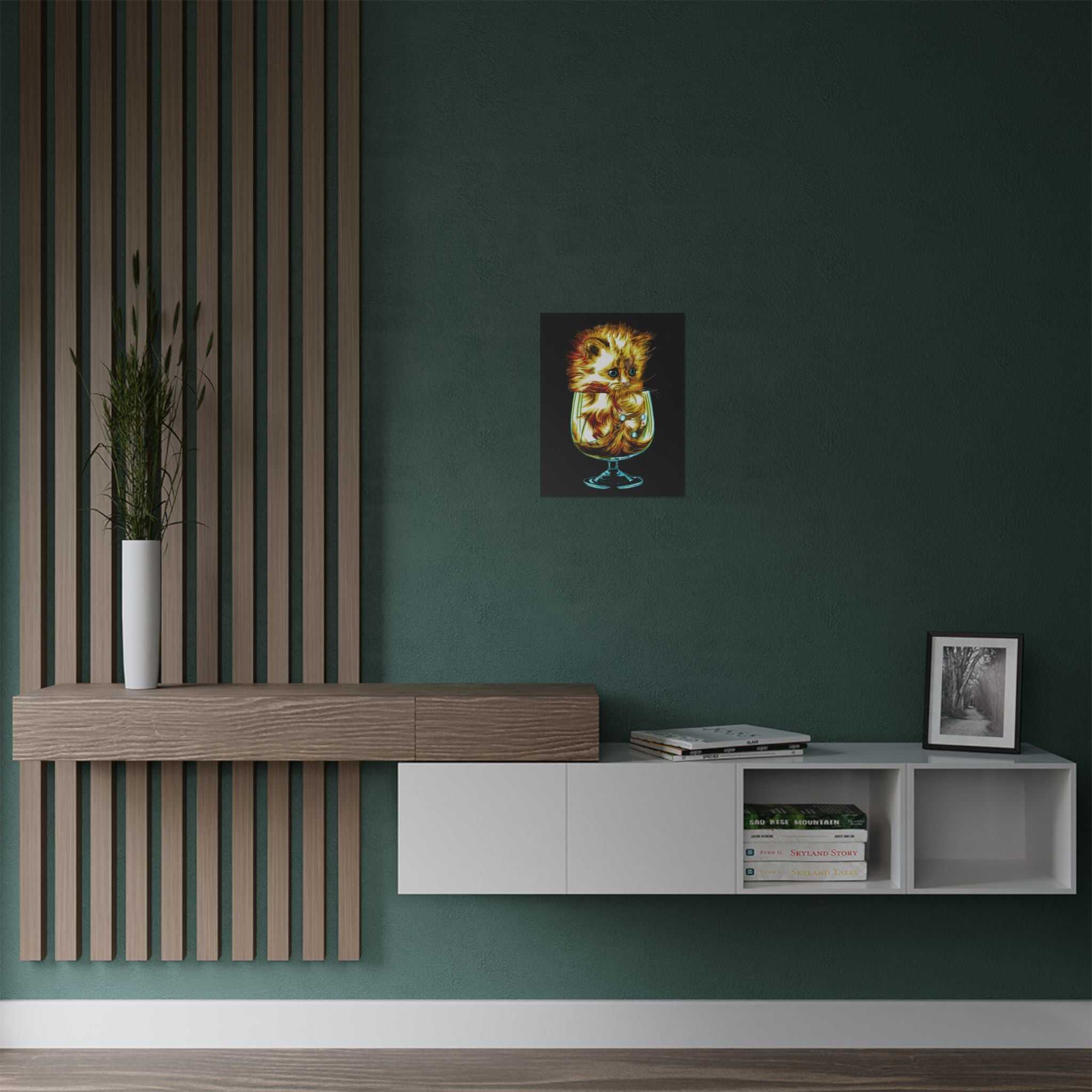 Add a touch of whimsy to your walls with our Whimsical Cat in Glass Satin Poster - 300gsm Art Print for Cat Lovers. Perfect for feline enthusiasts!