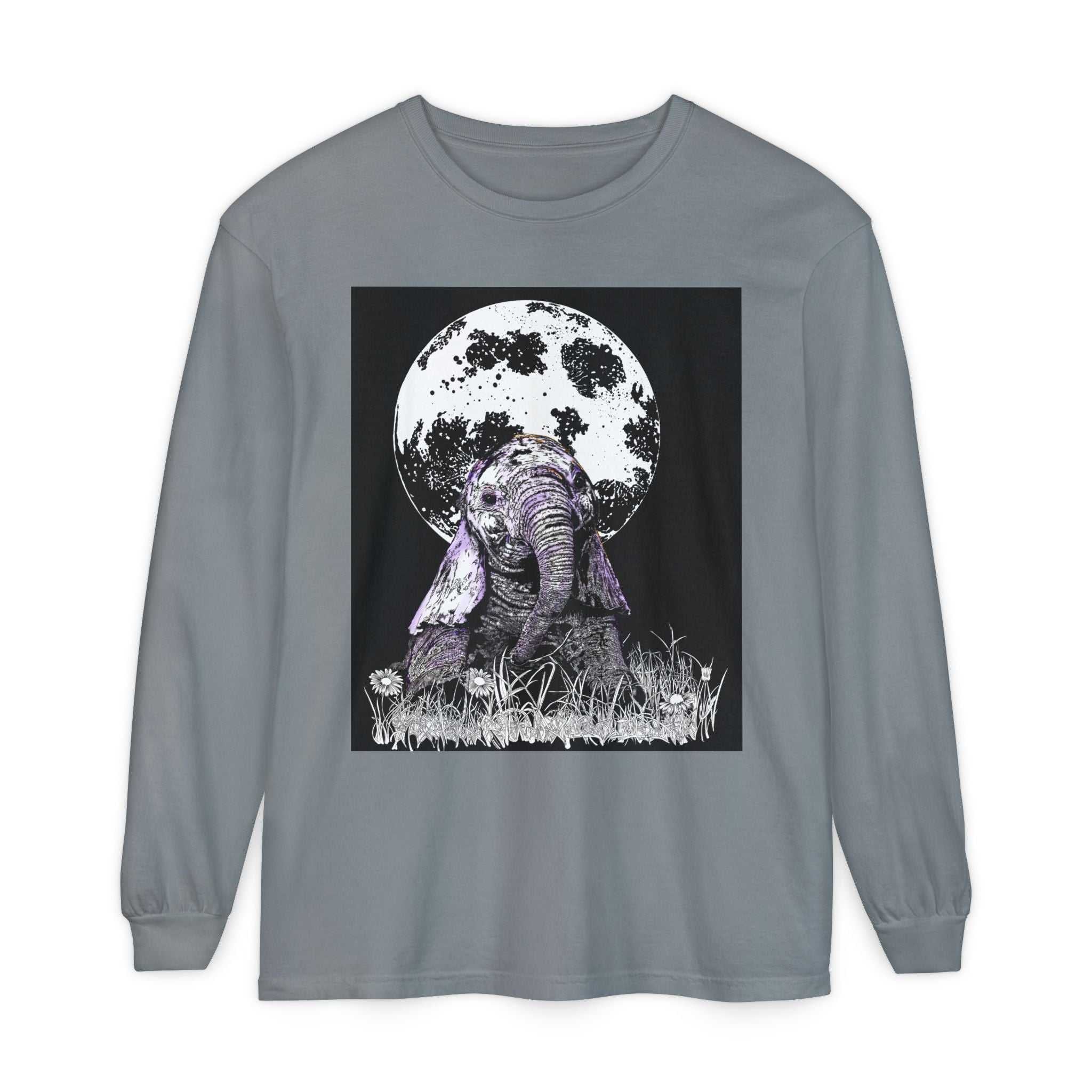 Moonlit Baby Elephant Long Sleeve T-Shirt