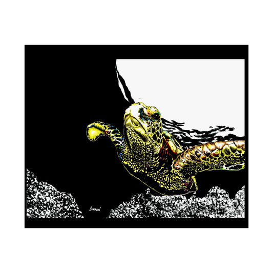Underwater Turtle Satin Poster - Vibrant Ocean Decor for Marine Life Enthusiasts