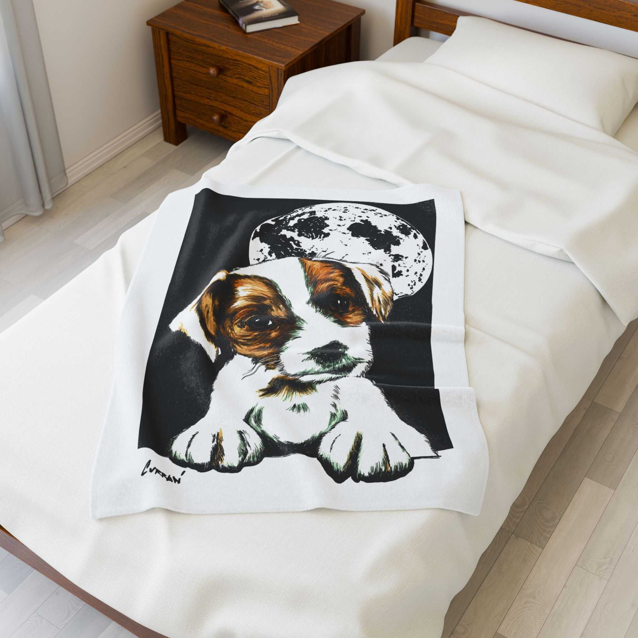 Adorable Beagle Moon Velveteen Plush Blanket